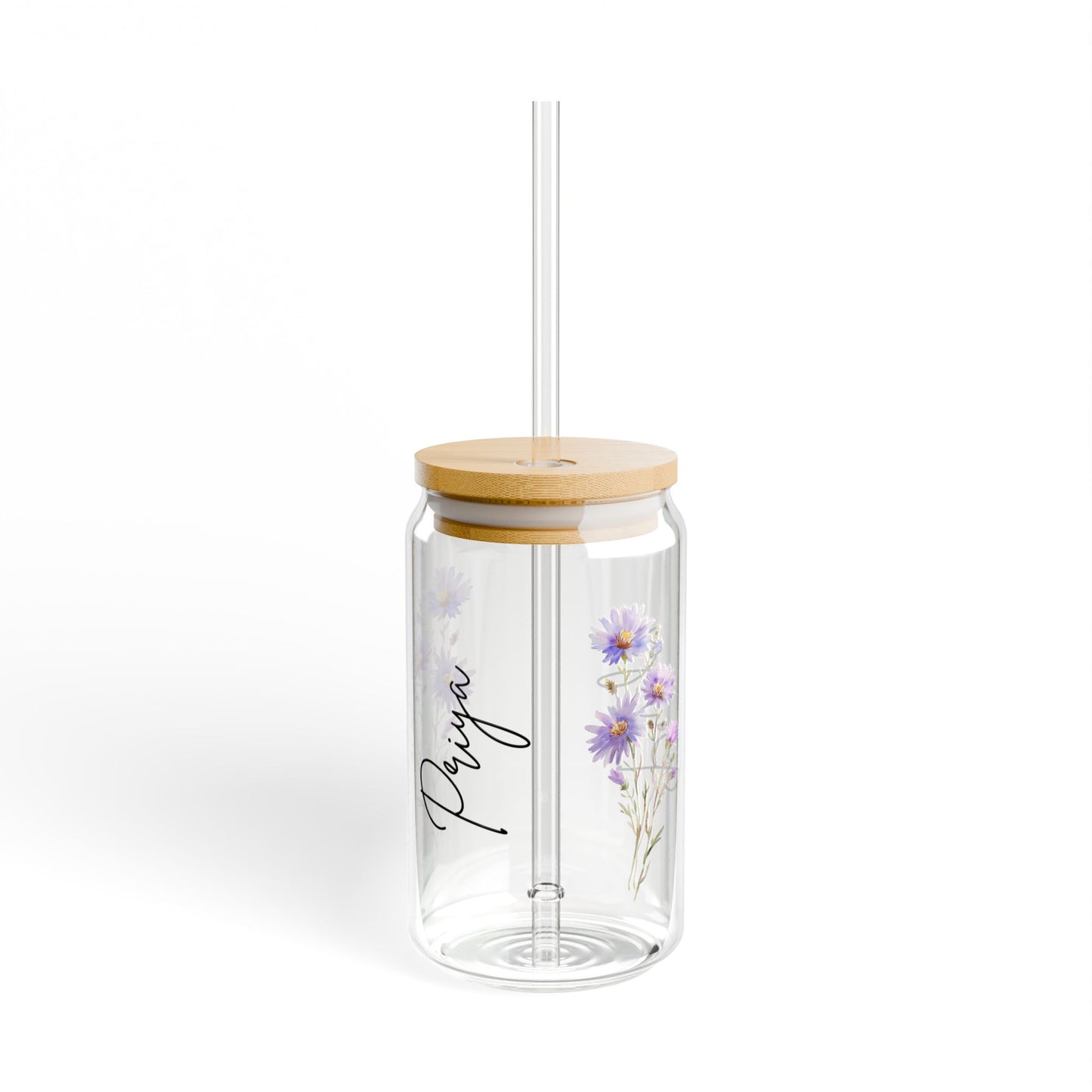 Floral Sipper Glass, 16oz Eco-Friendly Drinkware, Perfect for Garden Parties, Gifts for Nature Lovers, Reusable Water Bottle