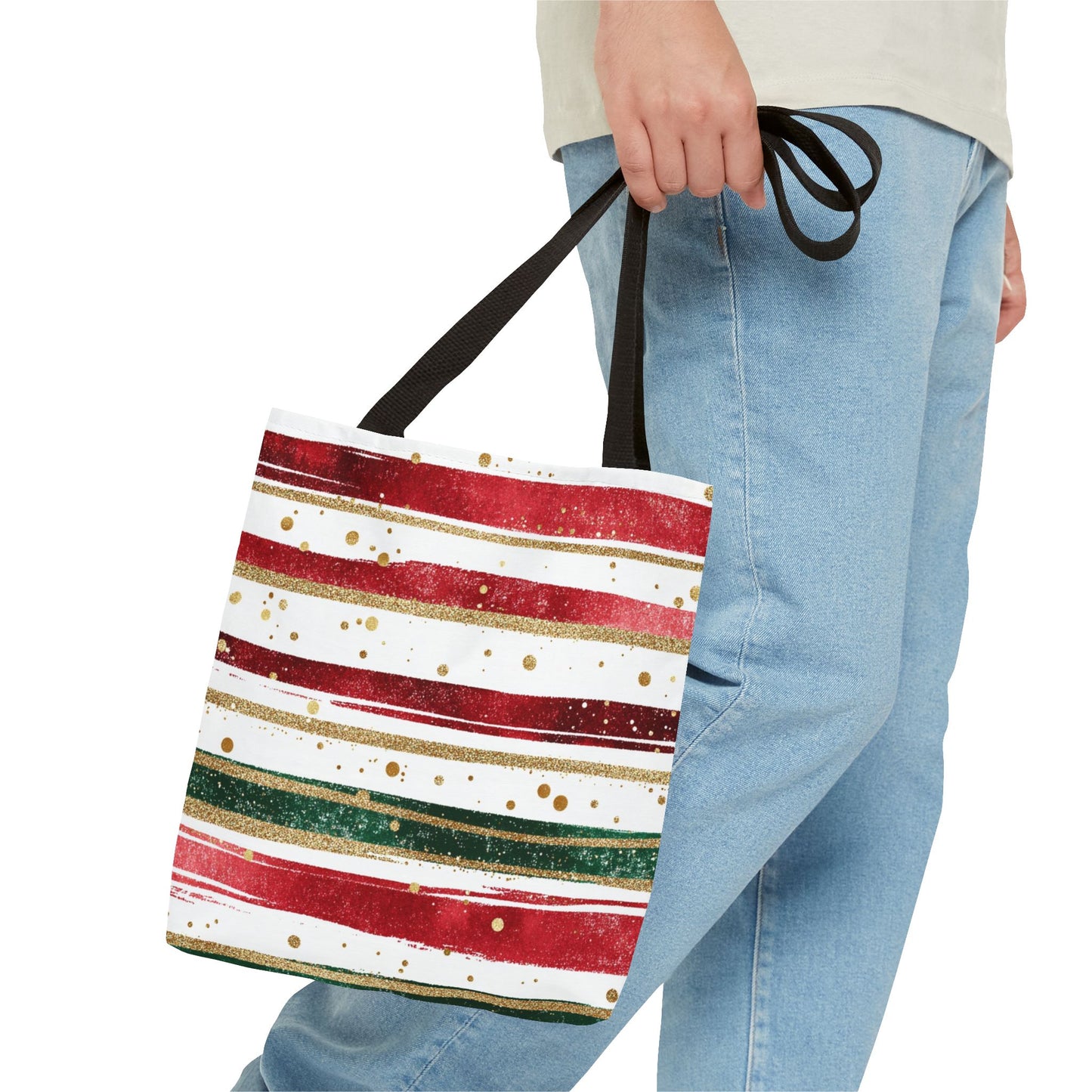 Festive Striped Tote Bag | Holiday Shopper, Gift Bag, Eco-Friendly Bag, Christmas Decor, Everyday Use