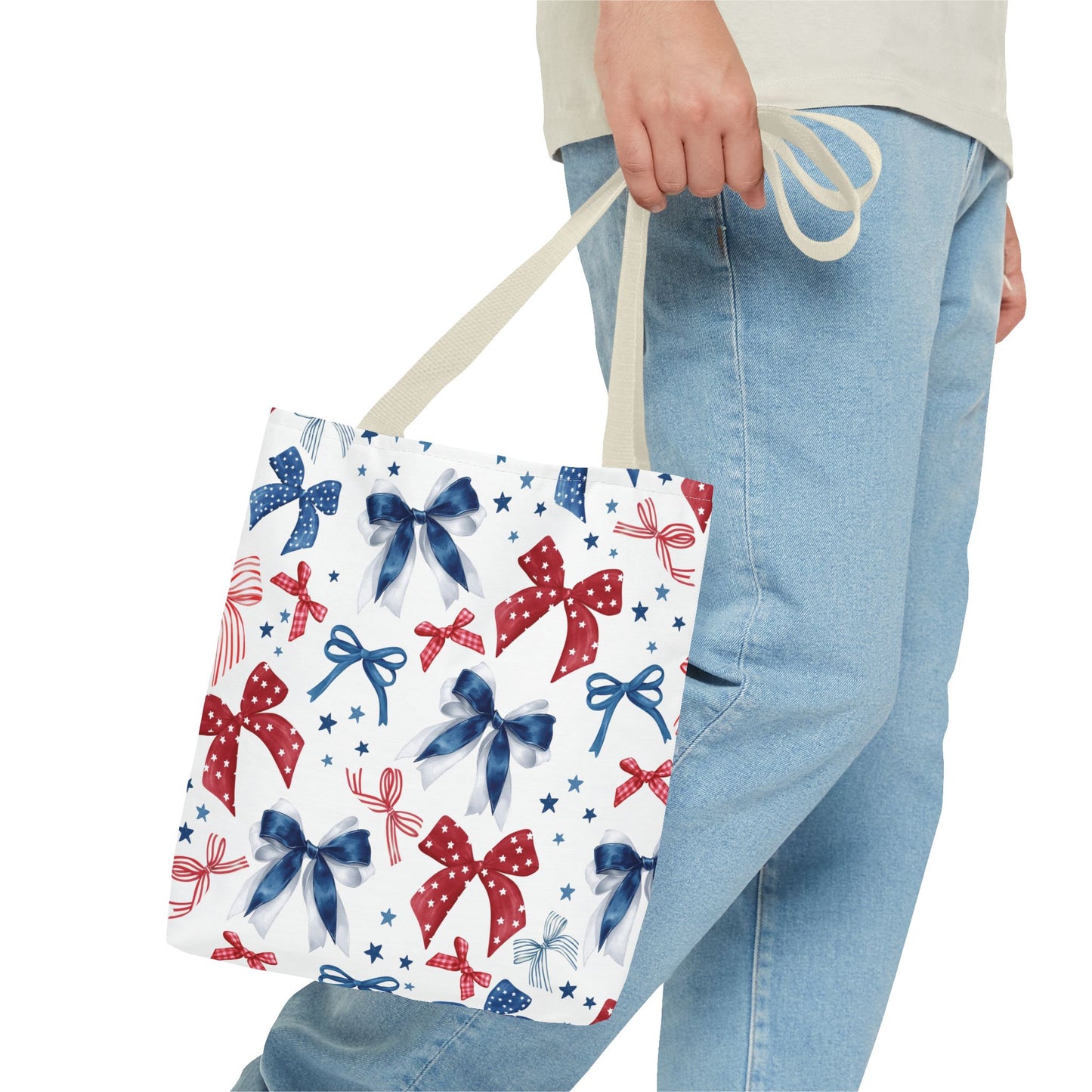 Patriotic Tote Bag with Bows, Versatile Shopping Bag, Holiday Gift Tote, Stylish All-Purpose Bag, Independence Day Accessory, Gift for Her