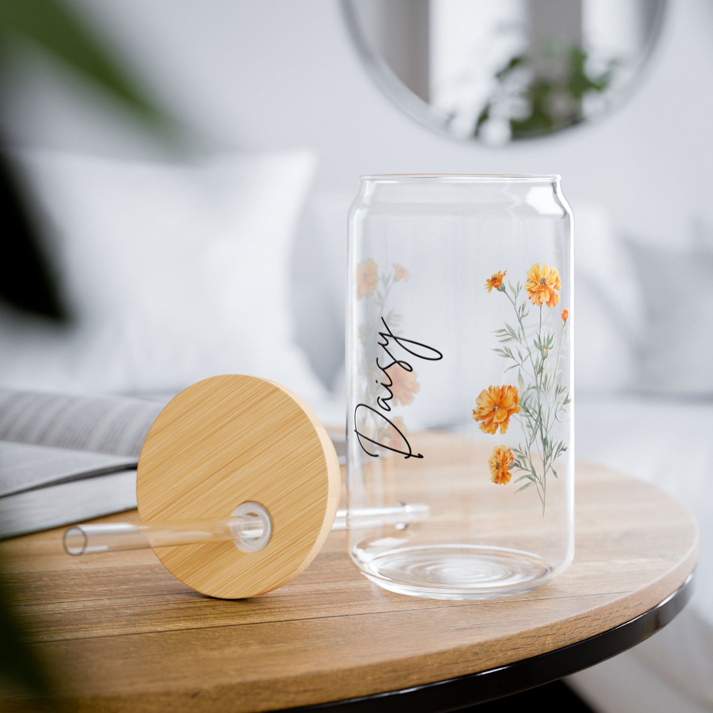 Floral Sipper Glass, 16oz | Handmade Drinkware, Sustainable Beverage Container, Great for Gifts, Eco-Friendly Hydration