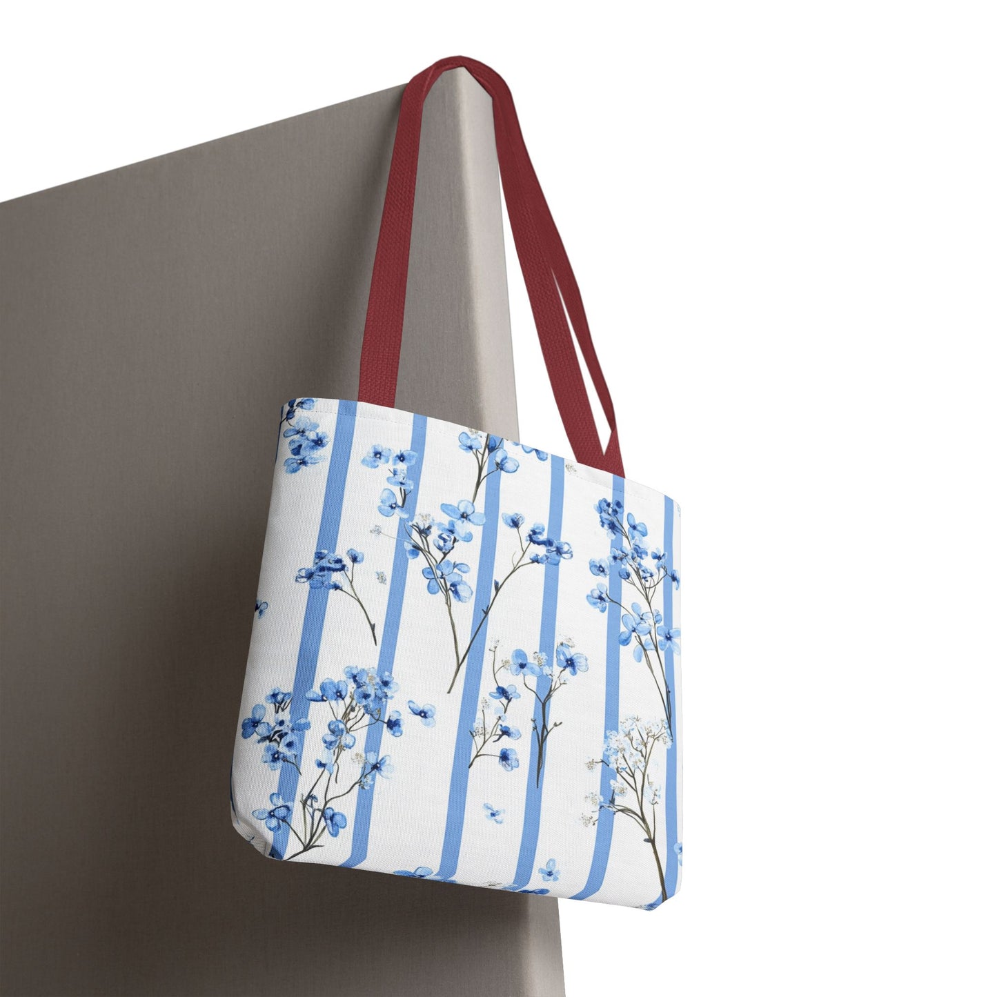 Floral Blue Striped Tote Bag - Stylish Beach Carryall, Reusable Grocery Tote, Gift for Her, Spring Floral Bag, Everyday Handbag