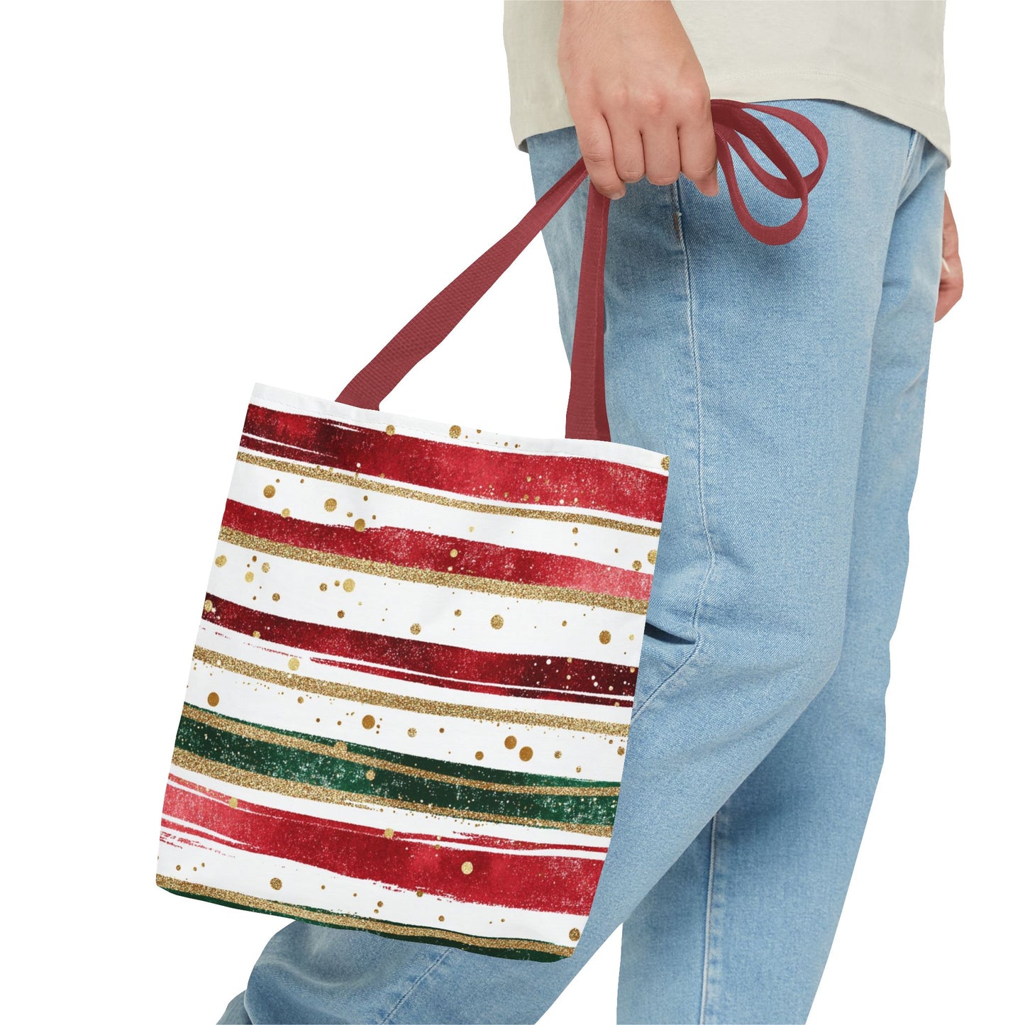 Festive Striped Tote Bag | Holiday Shopper, Gift Bag, Eco-Friendly Bag, Christmas Decor, Everyday Use