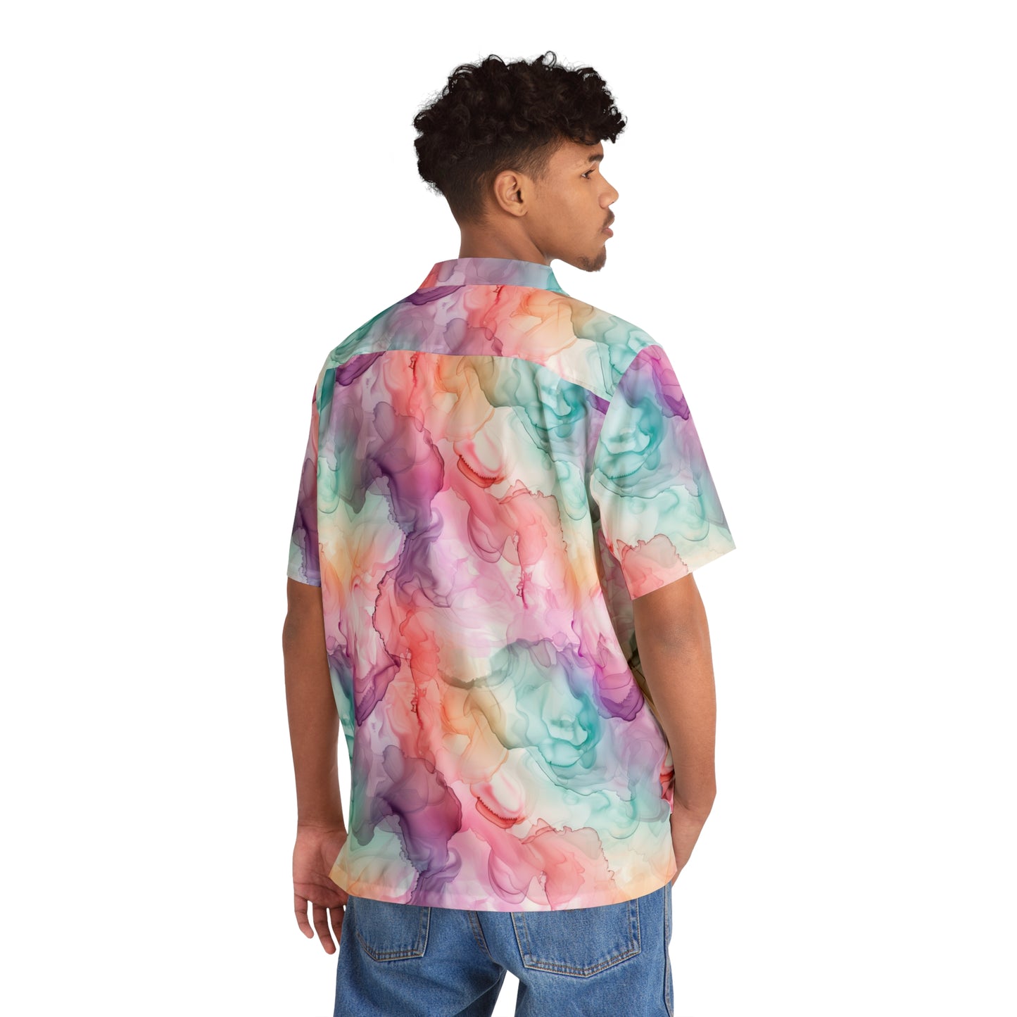 Vibrant AOP Men's Hawaiian Shirt, Summer Beachwear, Colorful Button-Up, Tropical Vacation Outfit, Gift for Him, Great for Parties