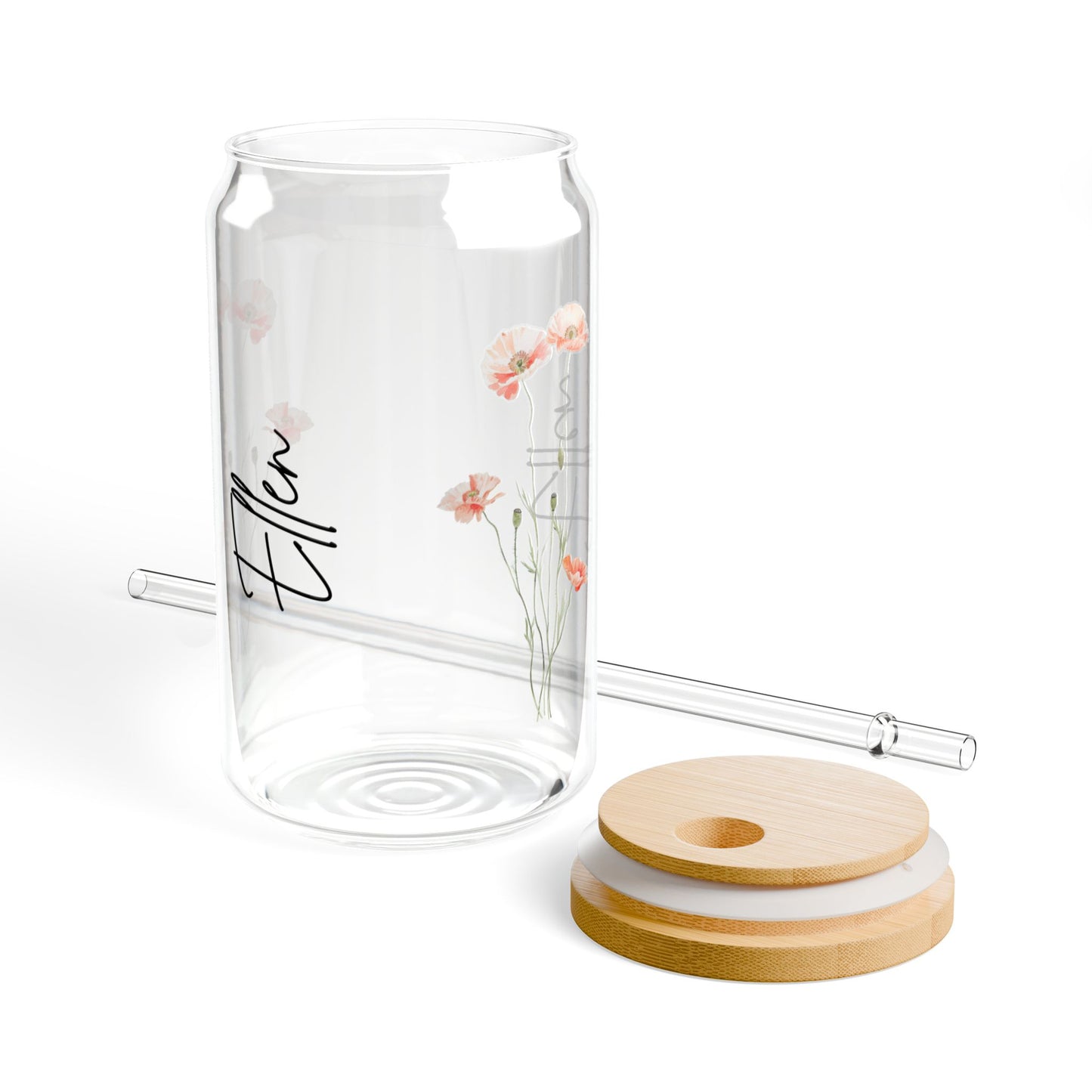 Personalized Floral Sipper Glass, 16oz Drinkware, Eco-Friendly Water Bottle, Cute Gift, Home Decor, Customizable
