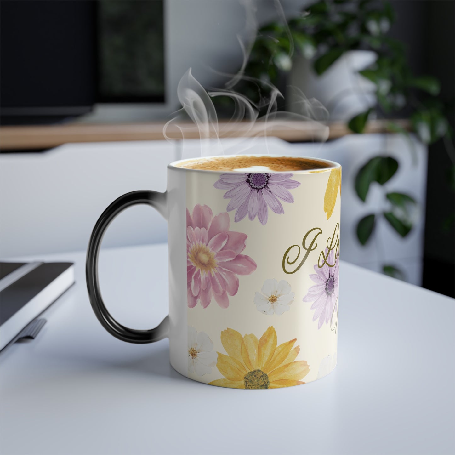 Floral Color Morphing Mug, Gift for Nan, Mother's Day Present, Personalizable Coffee Cup, Flower Print