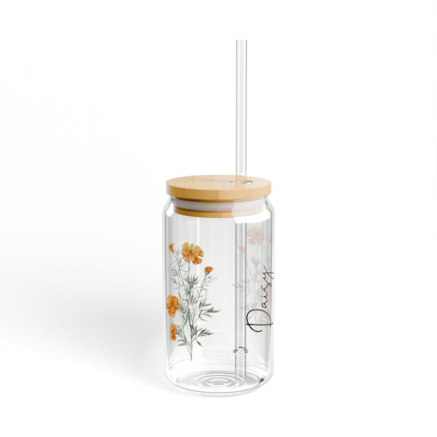 Floral Sipper Glass, 16oz | Handmade Drinkware, Sustainable Beverage Container, Great for Gifts, Eco-Friendly Hydration