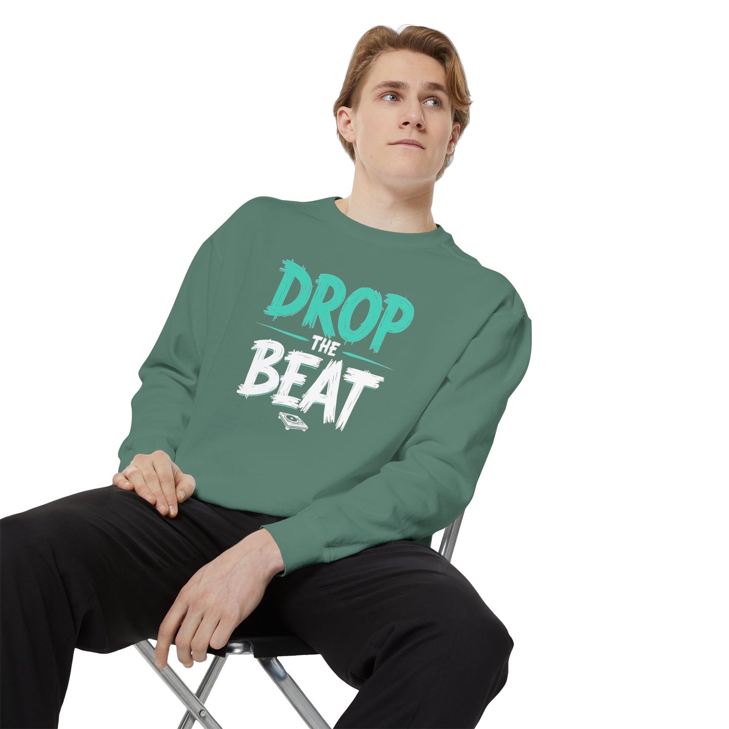 Drop the Beat Sweatshirt, Cozy Music Sweatshirt, Unisex Graphic Apparel, Perfect for Concerts, Unique Gift for Music Lovers