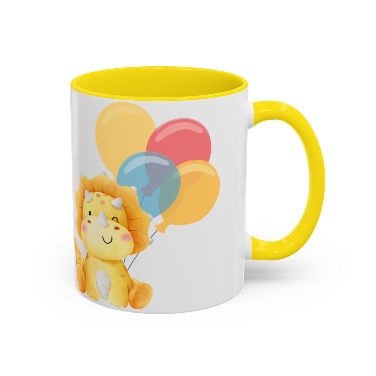 Happy Birthday Accent Coffee Mug - Cute Dinosaur with Balloons - Fun Celebration Drinkware