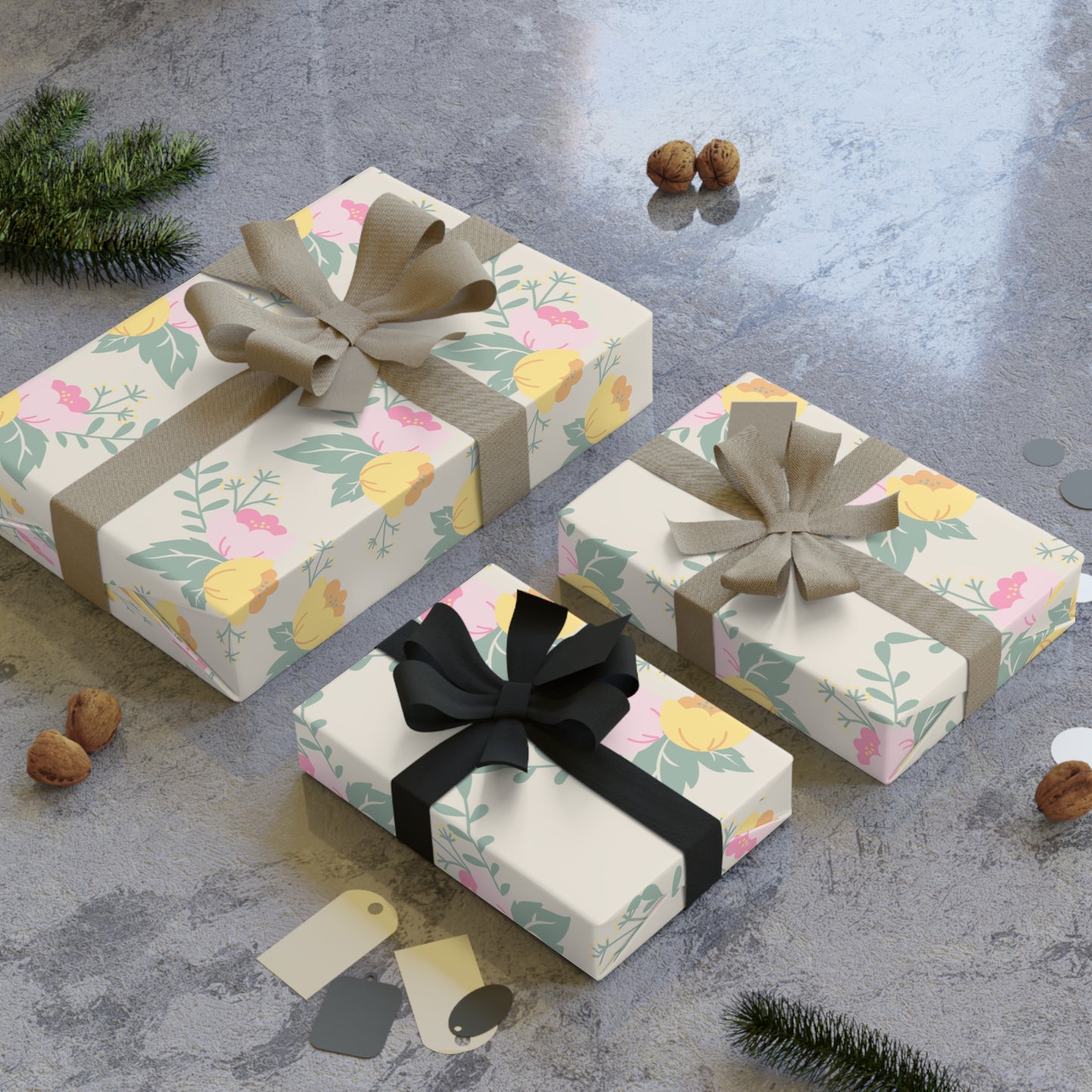 Floral Gift Wrapping Paper Roll - Elegant Floral Design for All Occasions