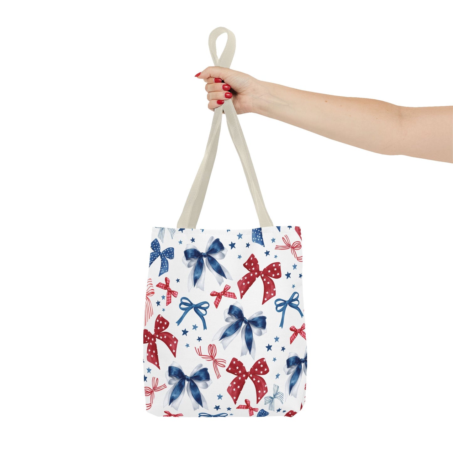 Patriotic Tote Bag with Bows, Versatile Shopping Bag, Holiday Gift Tote, Stylish All-Purpose Bag, Independence Day Accessory, Gift for Her