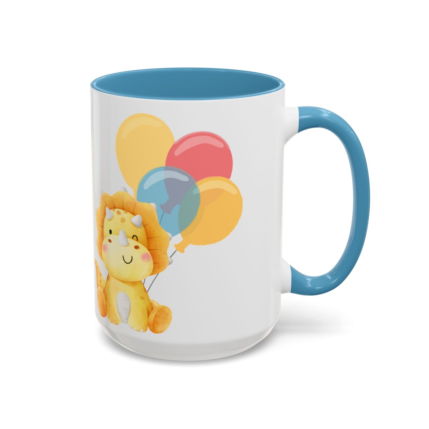 Happy Birthday Accent Coffee Mug - Cute Dinosaur with Balloons - Fun Celebration Drinkware