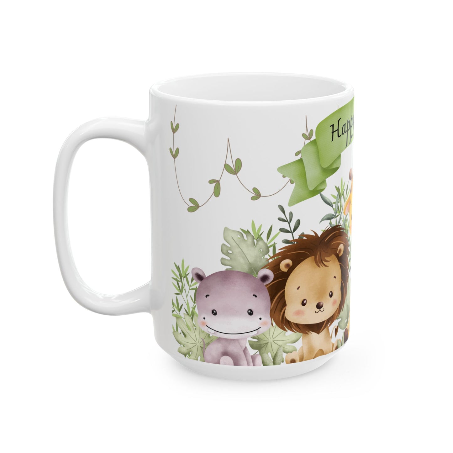 Happy Birthday Animal Friends Ceramic Mug - Cute 11oz & 15oz Coffee Cup for Kids