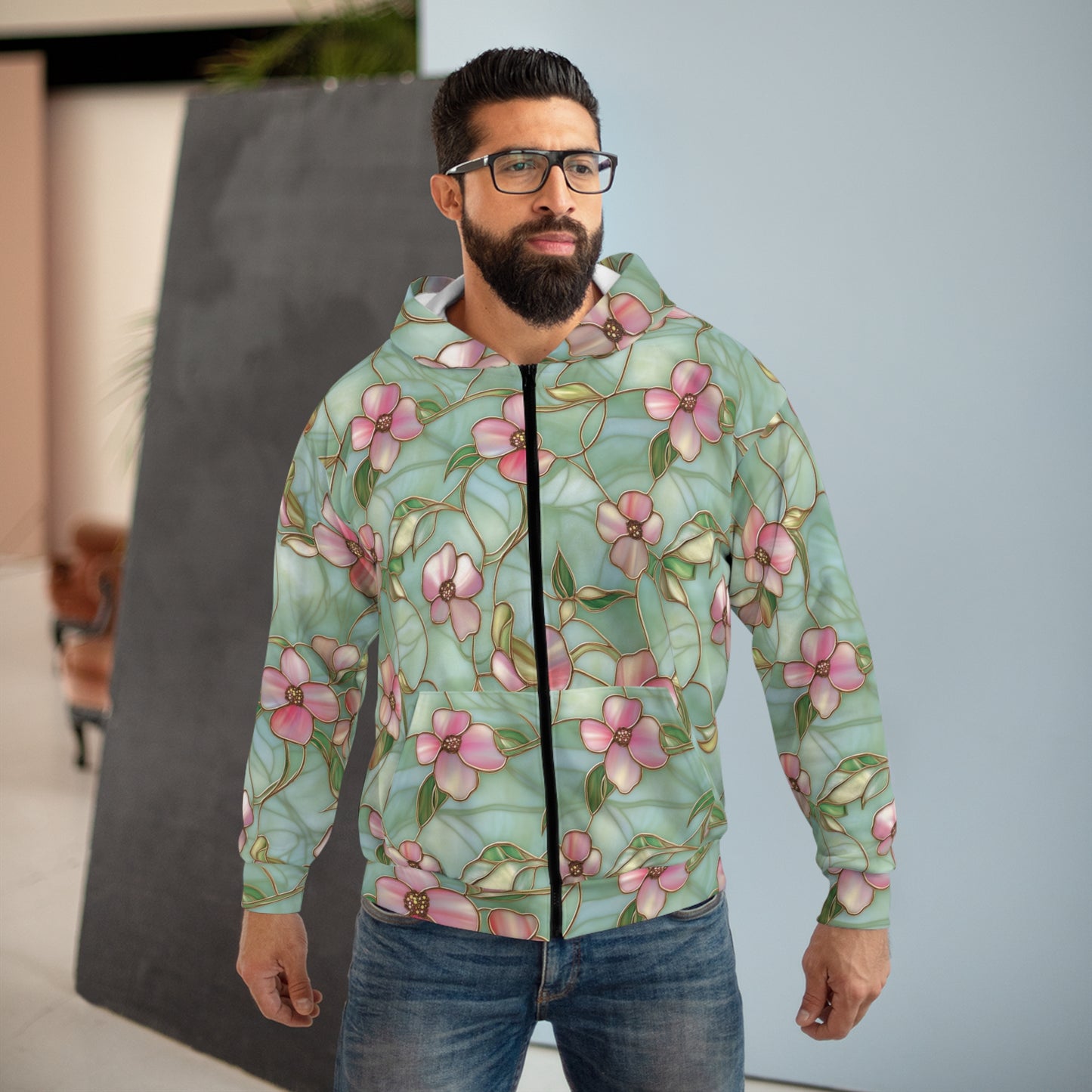 Floral Unisex Zip Hoodie, Cozy Floral Jacket, Lightweight Hoodie, Spring Fashion, Nature Lover Gift, AOP Floral Design