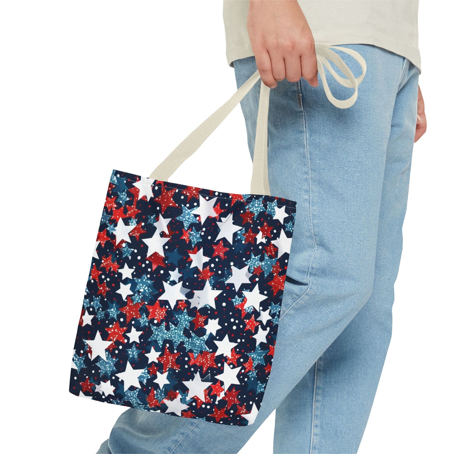 Patriotic Stars Tote Bag, Stylish Grocery Bag, Beach Tote, Gift for Her, USA Flag, Summer Accessory