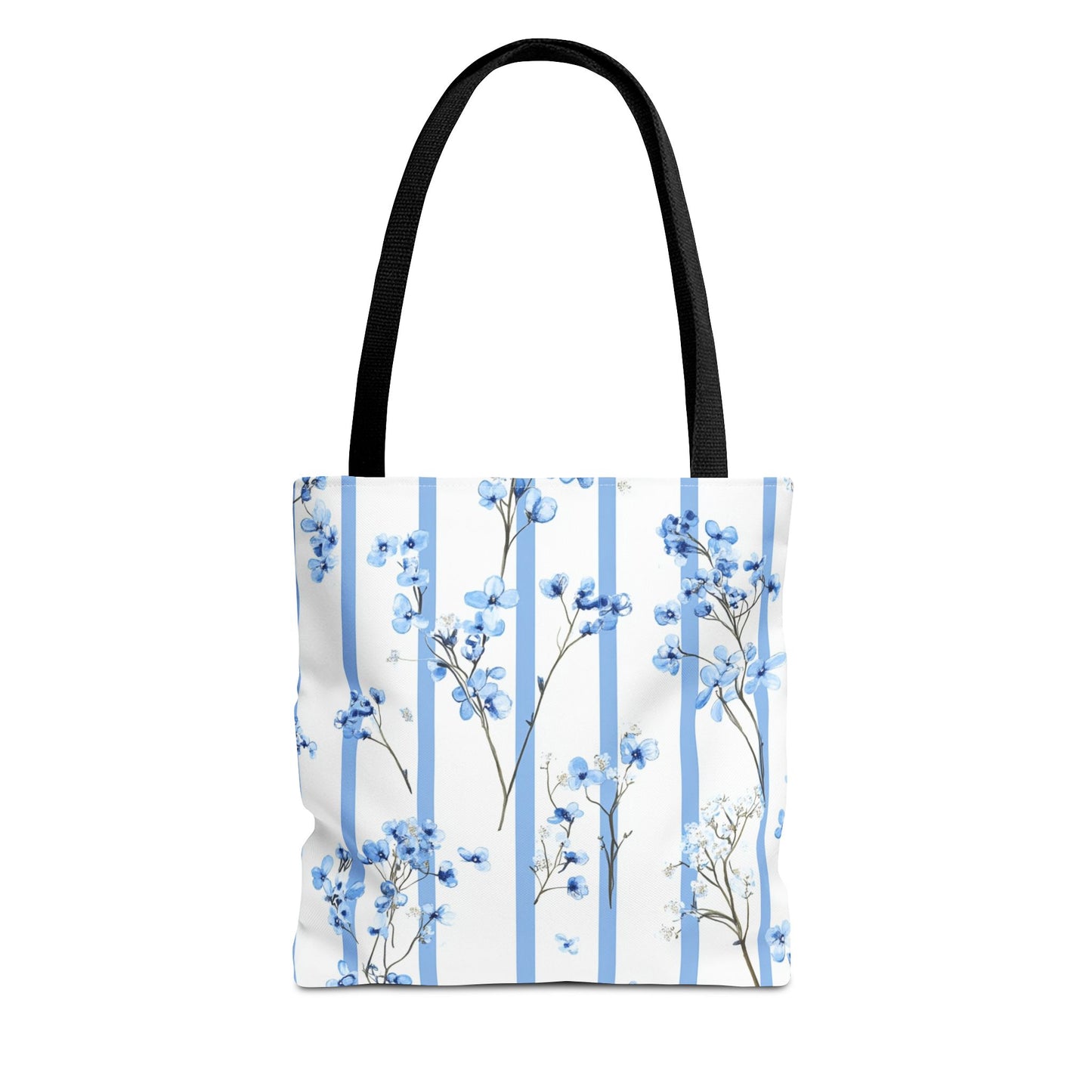 Floral Blue Striped Tote Bag - Stylish Beach Carryall, Reusable Grocery Tote, Gift for Her, Spring Floral Bag, Everyday Handbag