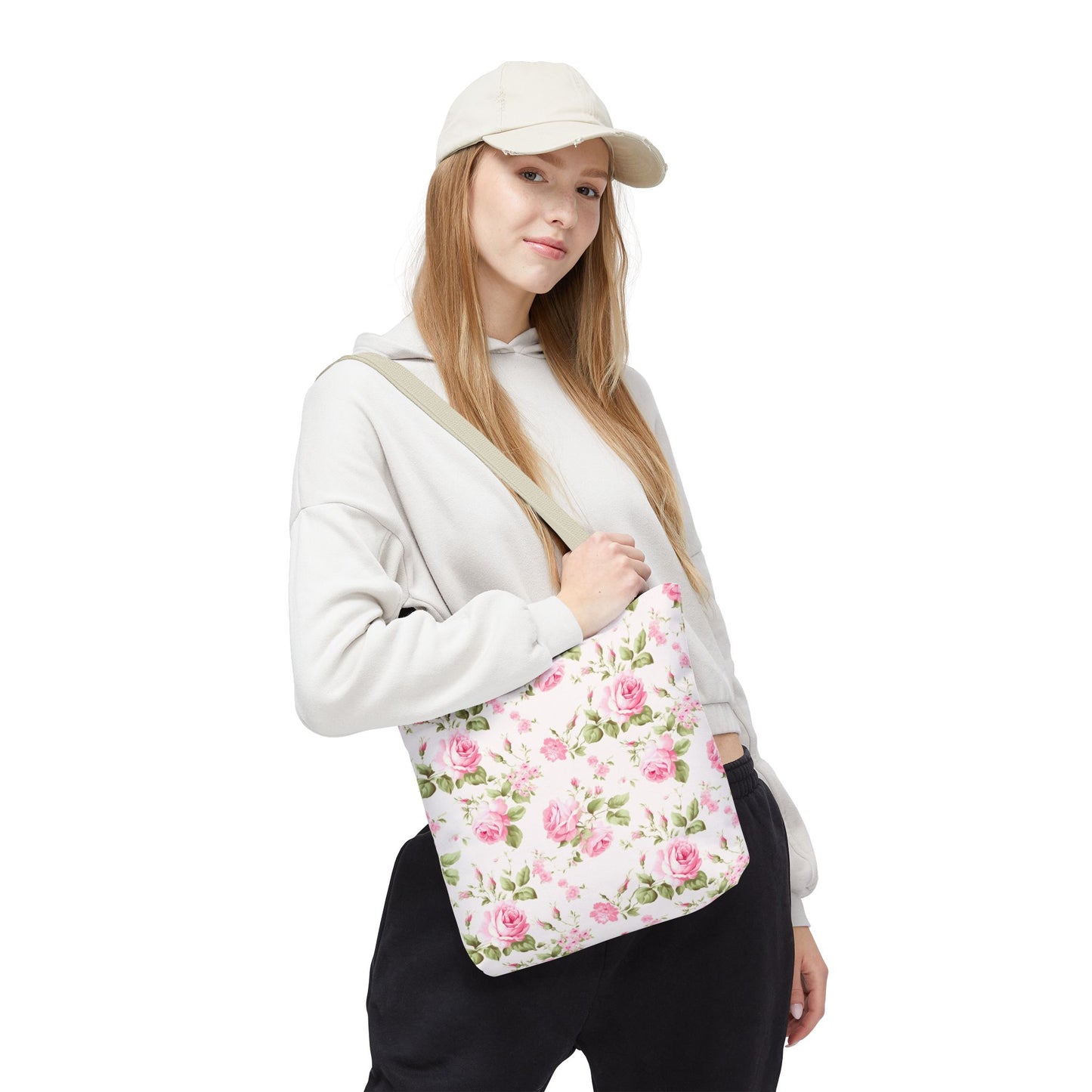 Floral Tote Bag, Rose Pattern Shoulder Bag, Stylish Eco-Friendly Shopper, Gift for Her, Spring Summer Accessory