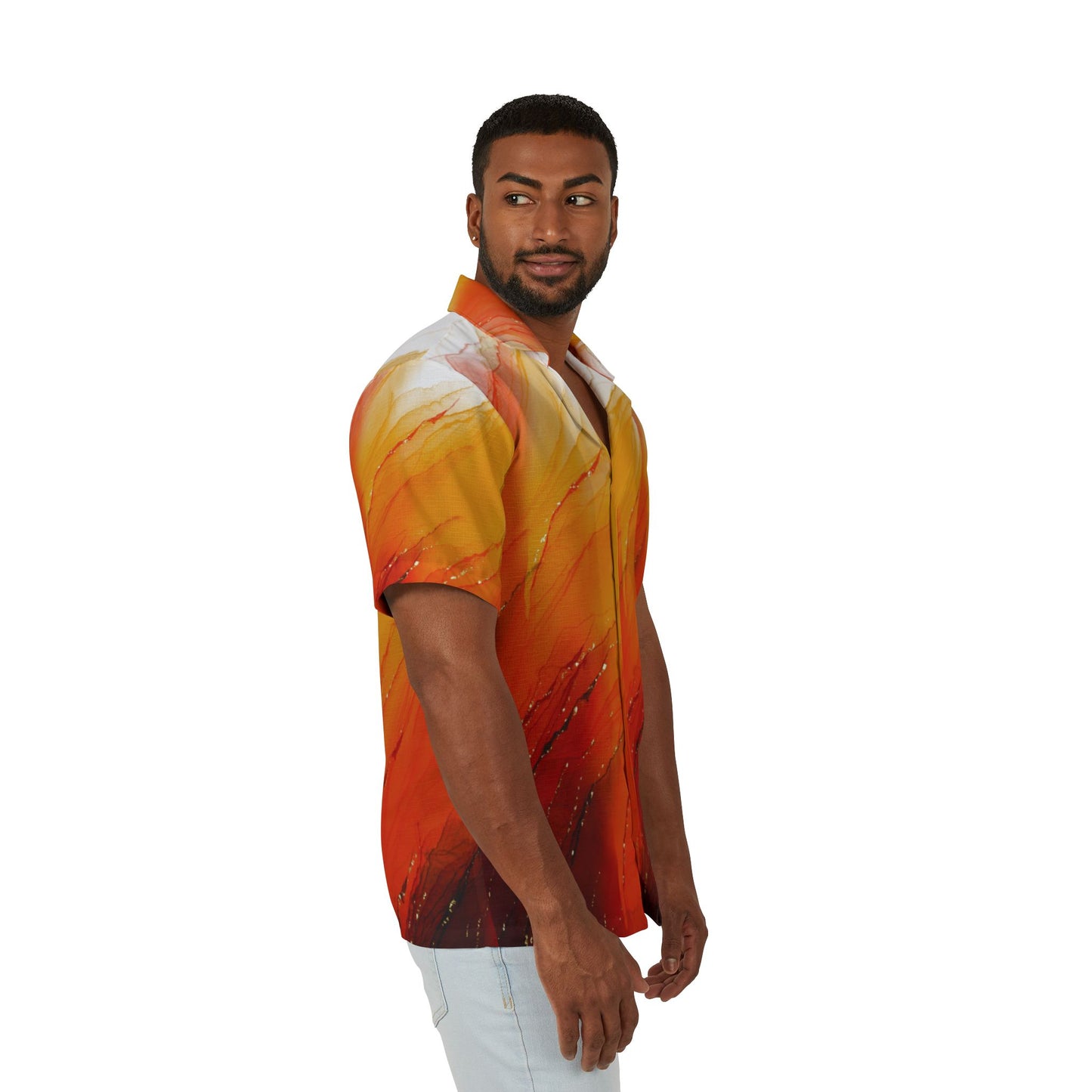 Men's Tropical Sunset Camp Shirt | Vibrant Hawaiian Shirt for Summer Parties, Beachwear, Vacation Style, Luau Attire, Relaxed Fit