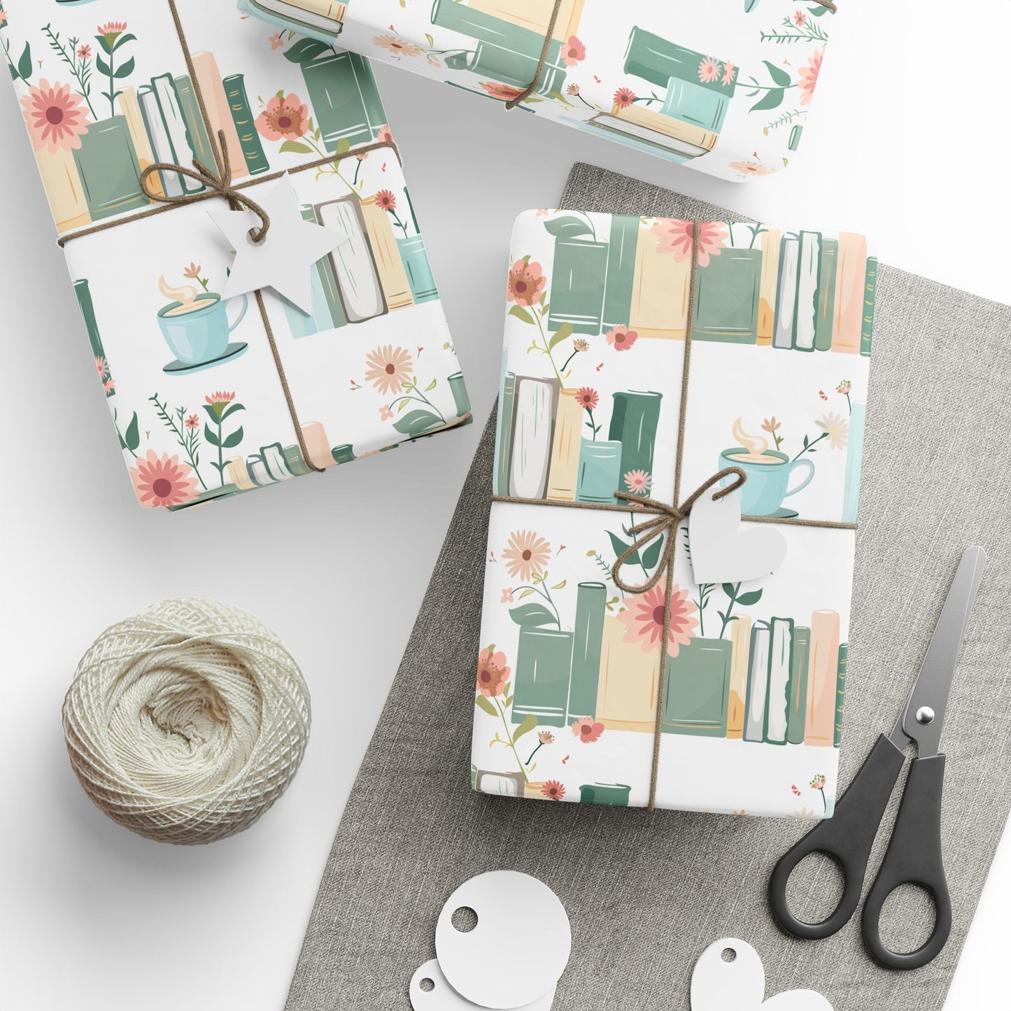 Botanical Book Themed Wrapping Paper - Book Lovers Gift Wrap, Floral Gift Paper for Birthdays, Anniversaries, Baby Showers, Literary Parties