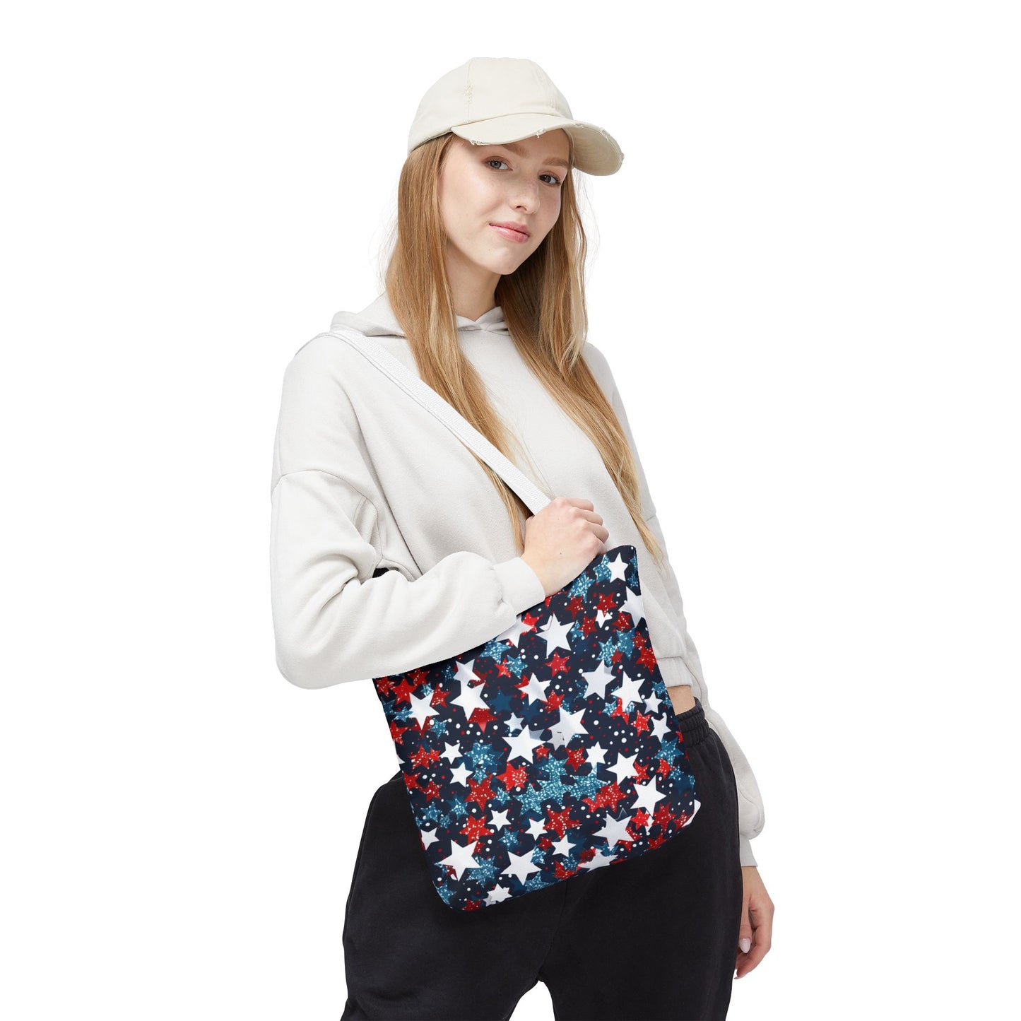 Patriotic Stars Tote Bag, Stylish Grocery Bag, Beach Tote, Gift for Her, USA Flag, Summer Accessory