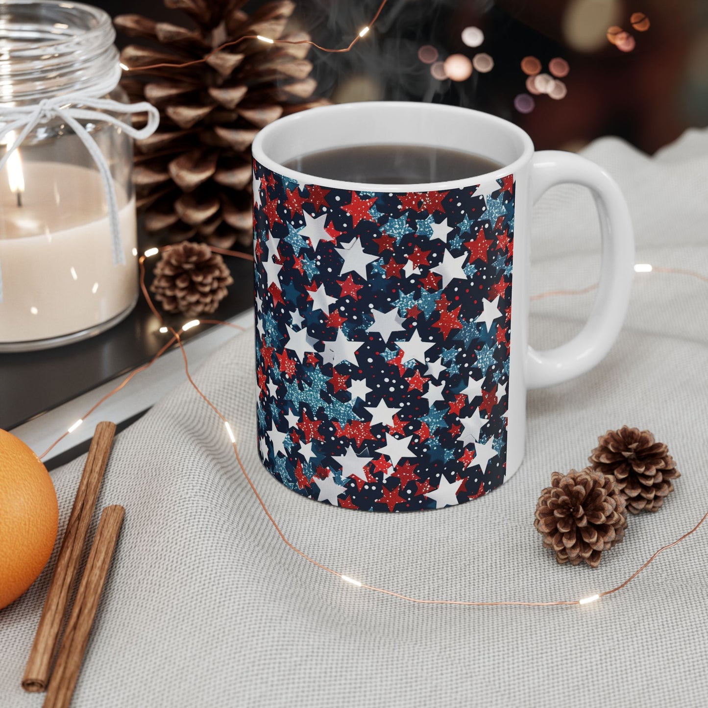 Patriotic Star Ceramic Mug, Coffee Cup, Tea Mug, Gifts for Her, Independence Day, American Flag Inspired