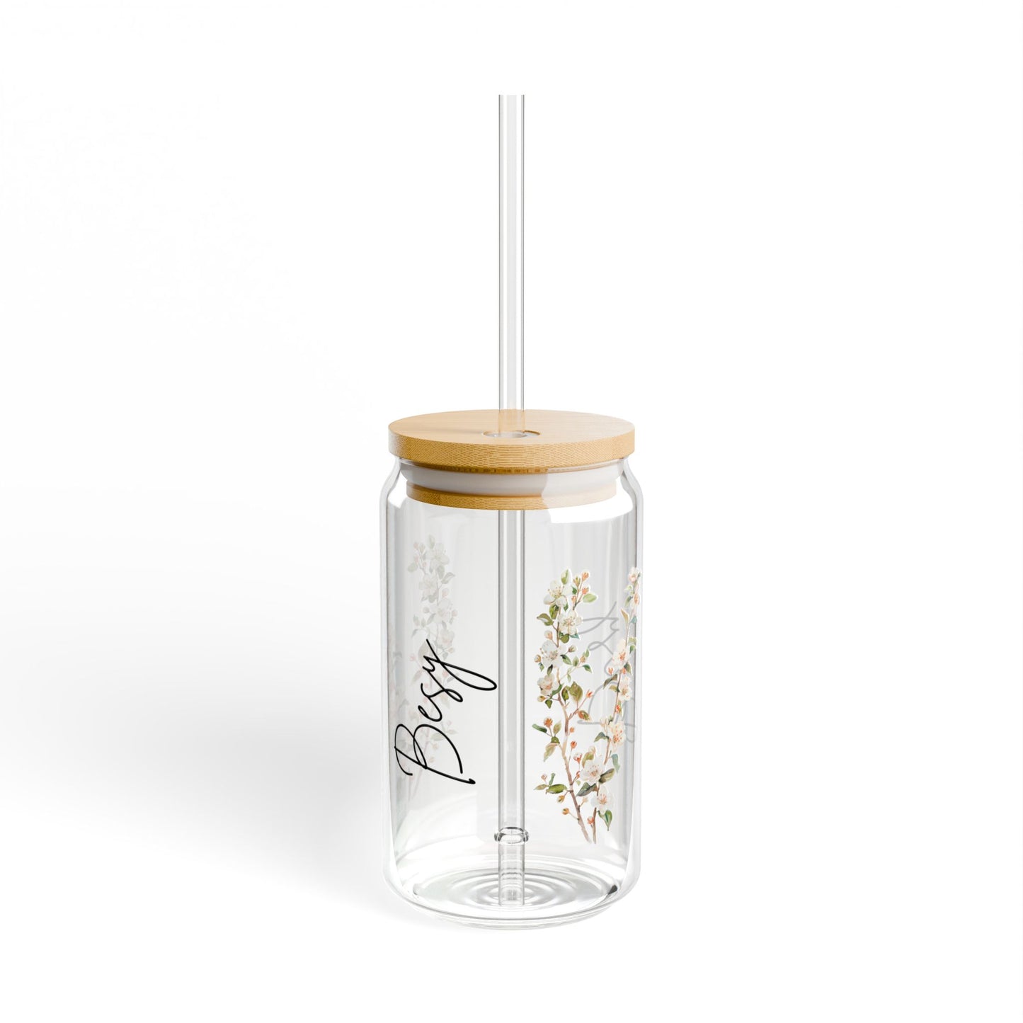 Floral Sipper Glass, 16oz | Eco-Friendly Drinkware, Perfect for Summer, Water Bottle, Clear Glass Cup, Gift for Friends