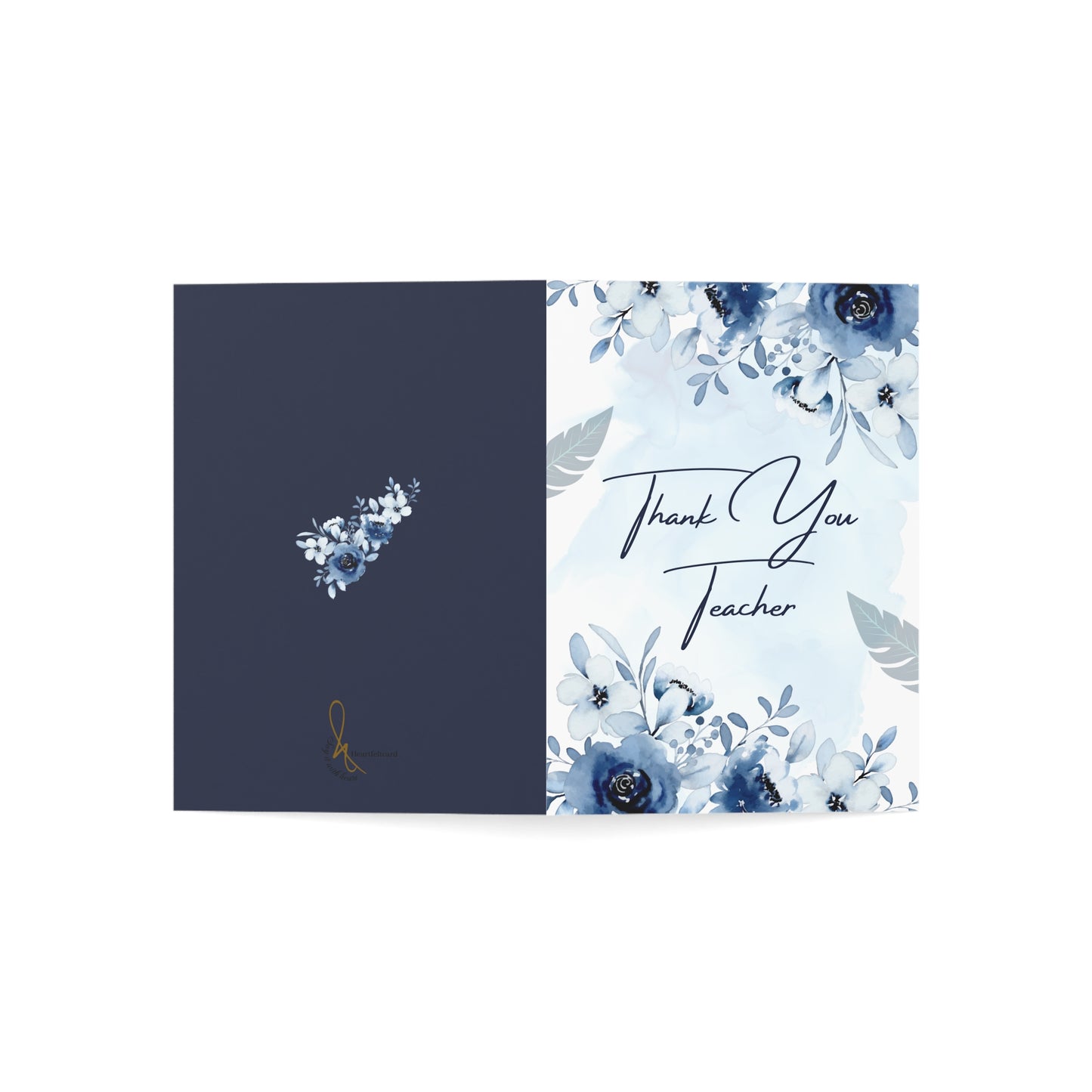Floral Thank You Cards - Teacher Appreciation, Greeting Card Set, Blue Flower Stationery, Birthday, Wedding, Office Supplies