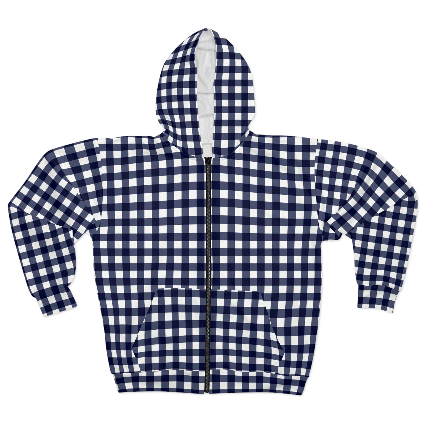Navy Plaid Unisex Zip Hoodie - Cozy Sweatshirt, Casual Layering, Great for Fall & Winter, Perfect Gift for Friends & Family