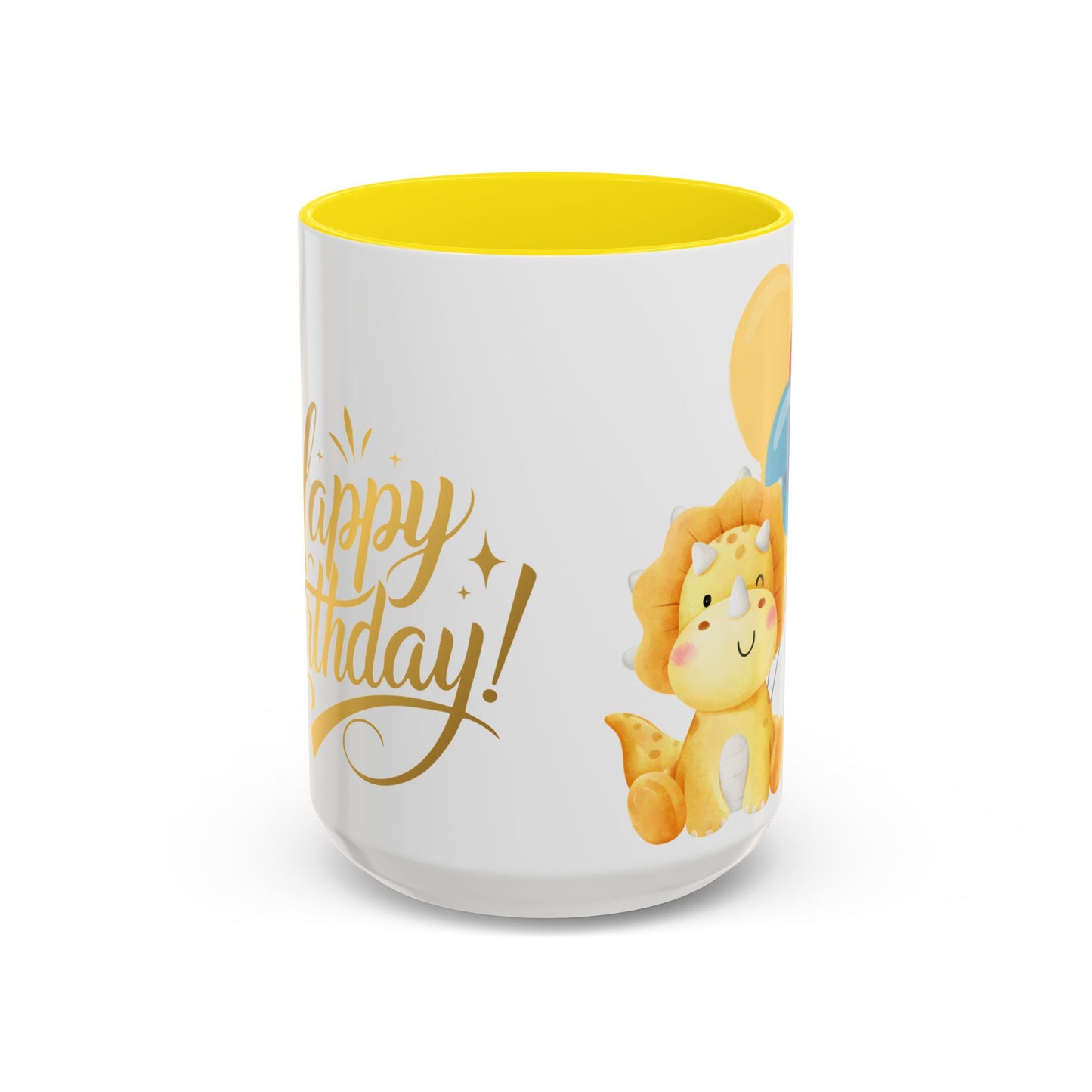 Happy Birthday Accent Coffee Mug - Cute Dinosaur with Balloons - Fun Celebration Drinkware