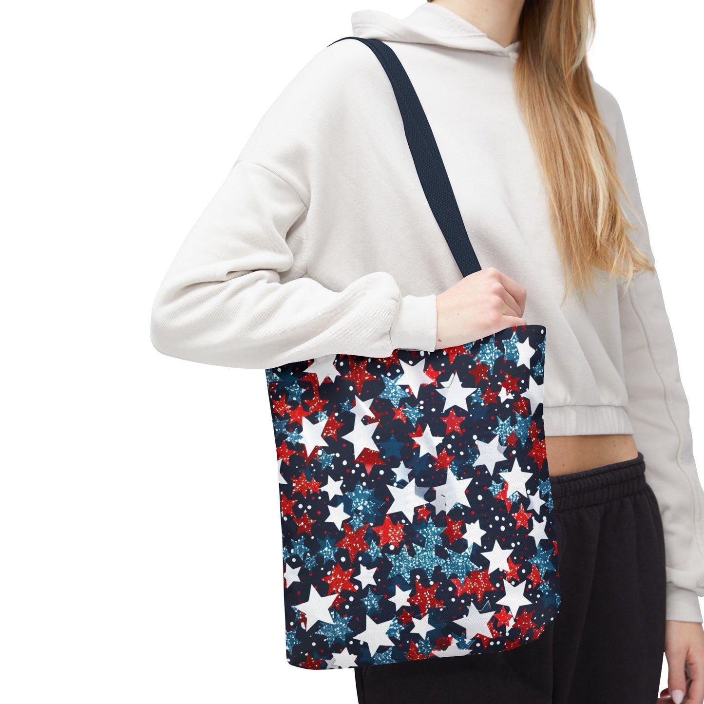 Patriotic Stars Tote Bag, Stylish Grocery Bag, Beach Tote, Gift for Her, USA Flag, Summer Accessory