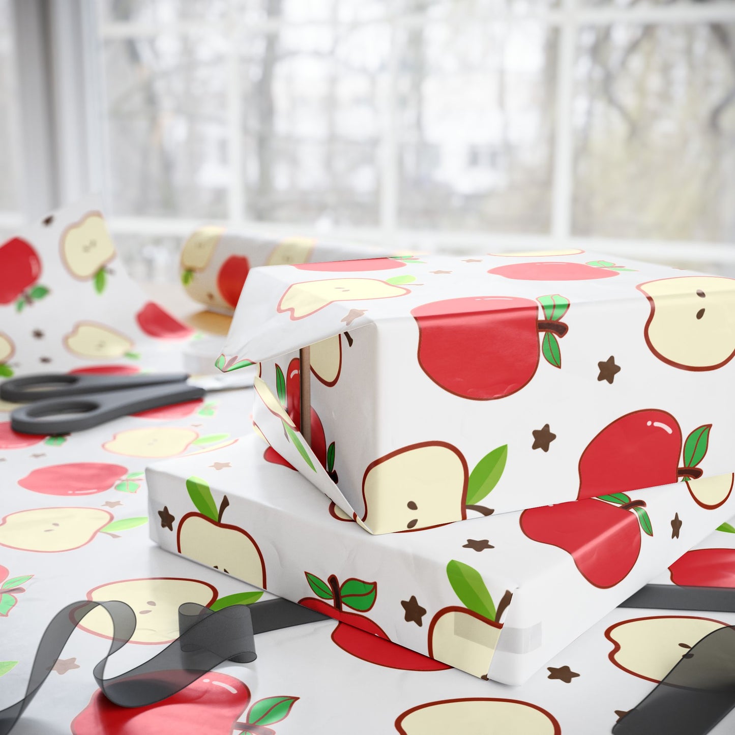 Apple-Themed Wrapping Paper, Cute Gift Wrap for Birthdays, Holidays, Teacher Gifts, Fall Celebrations, Party Supplies