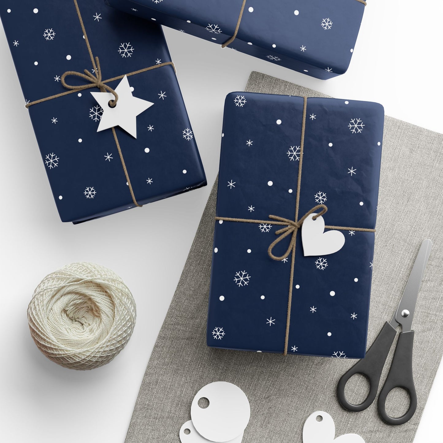 Navy Blue Snowflake Wrapping Paper, Festive Gift Wrap for Holidays, Christmas, Birthday, Winter Celebration, Eco-friendly Decorative Paper