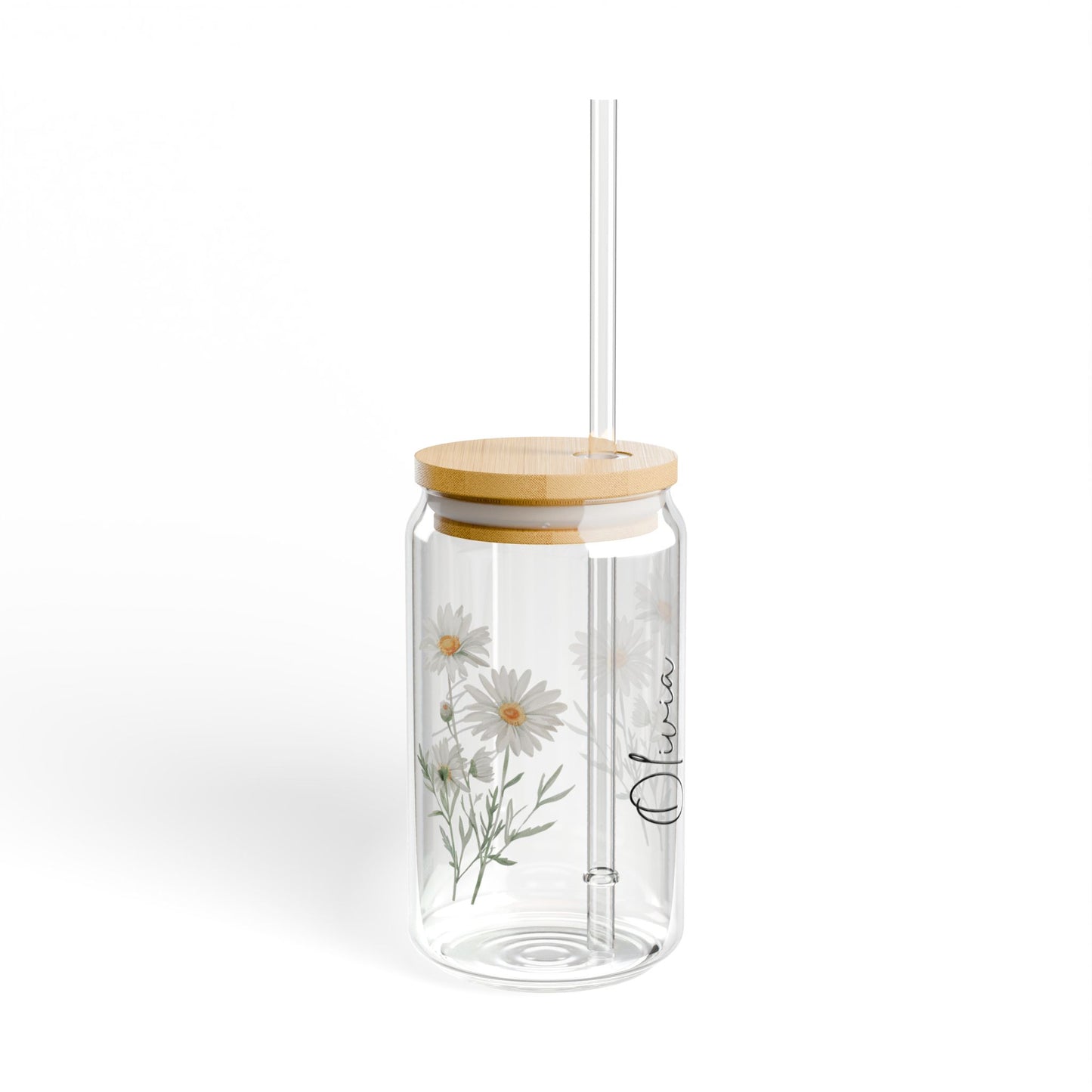Floral Sipper Glass, 16oz - Personalized Drinkware for Eco-Friendly Sipping, Ideal Gift for Birthdays, Weddings, and Parties