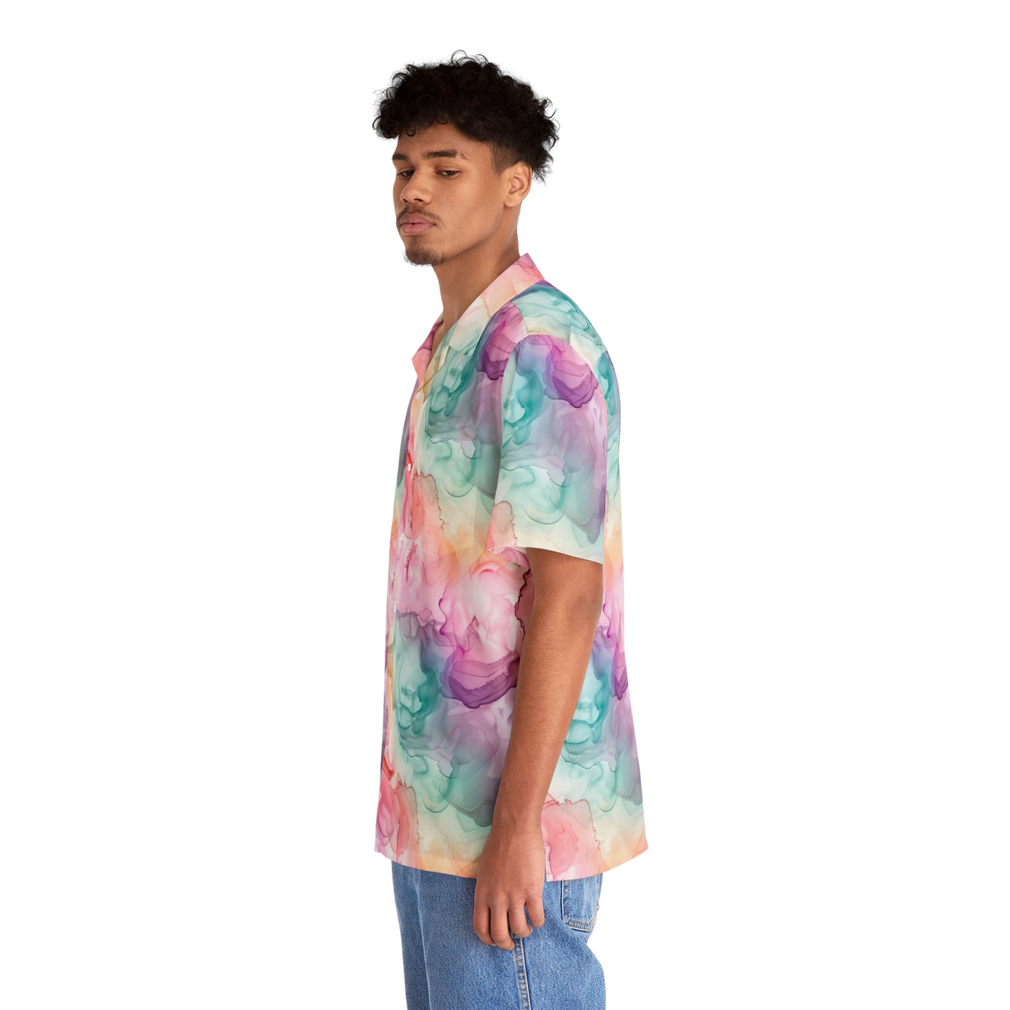 Vibrant AOP Men's Hawaiian Shirt, Summer Beachwear, Colorful Button-Up, Tropical Vacation Outfit, Gift for Him, Great for Parties