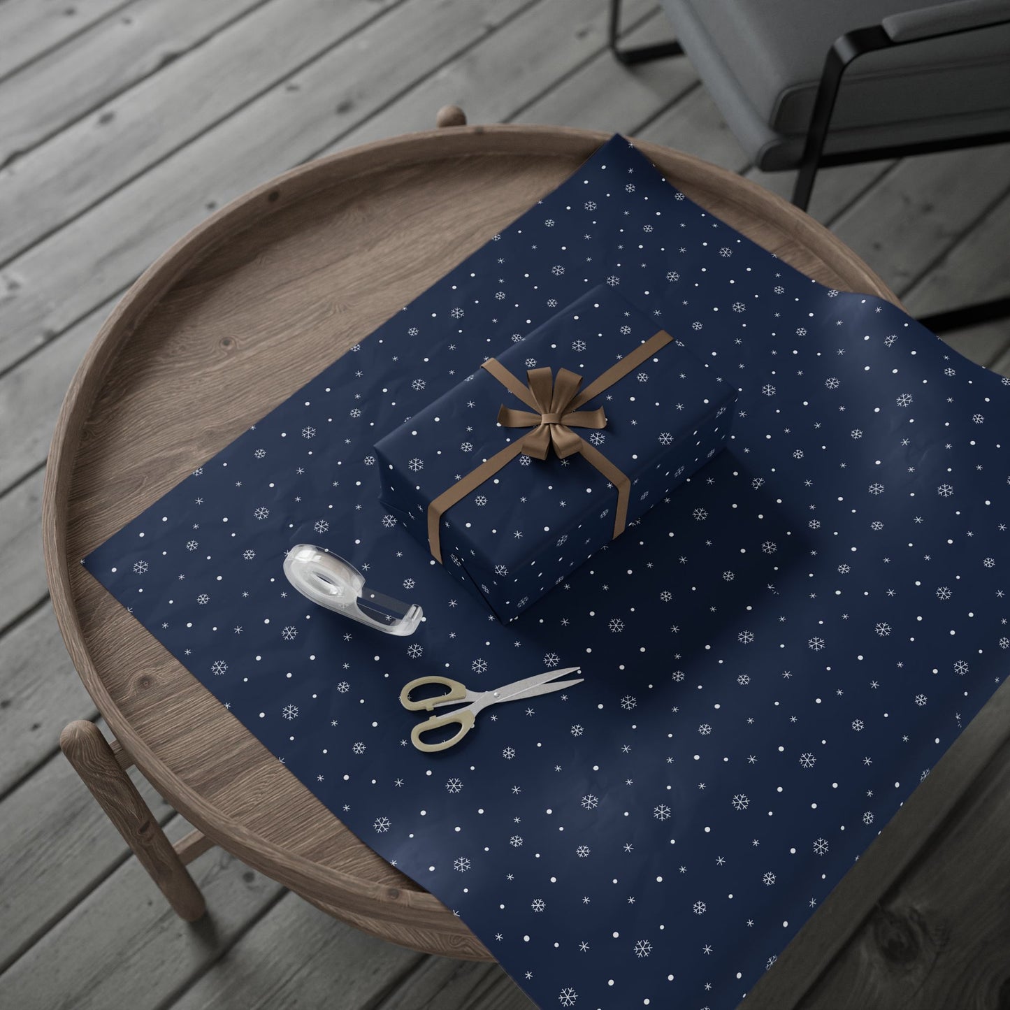 Navy Blue Snowflake Wrapping Paper, Festive Gift Wrap for Holidays, Christmas, Birthday, Winter Celebration, Eco-friendly Decorative Paper