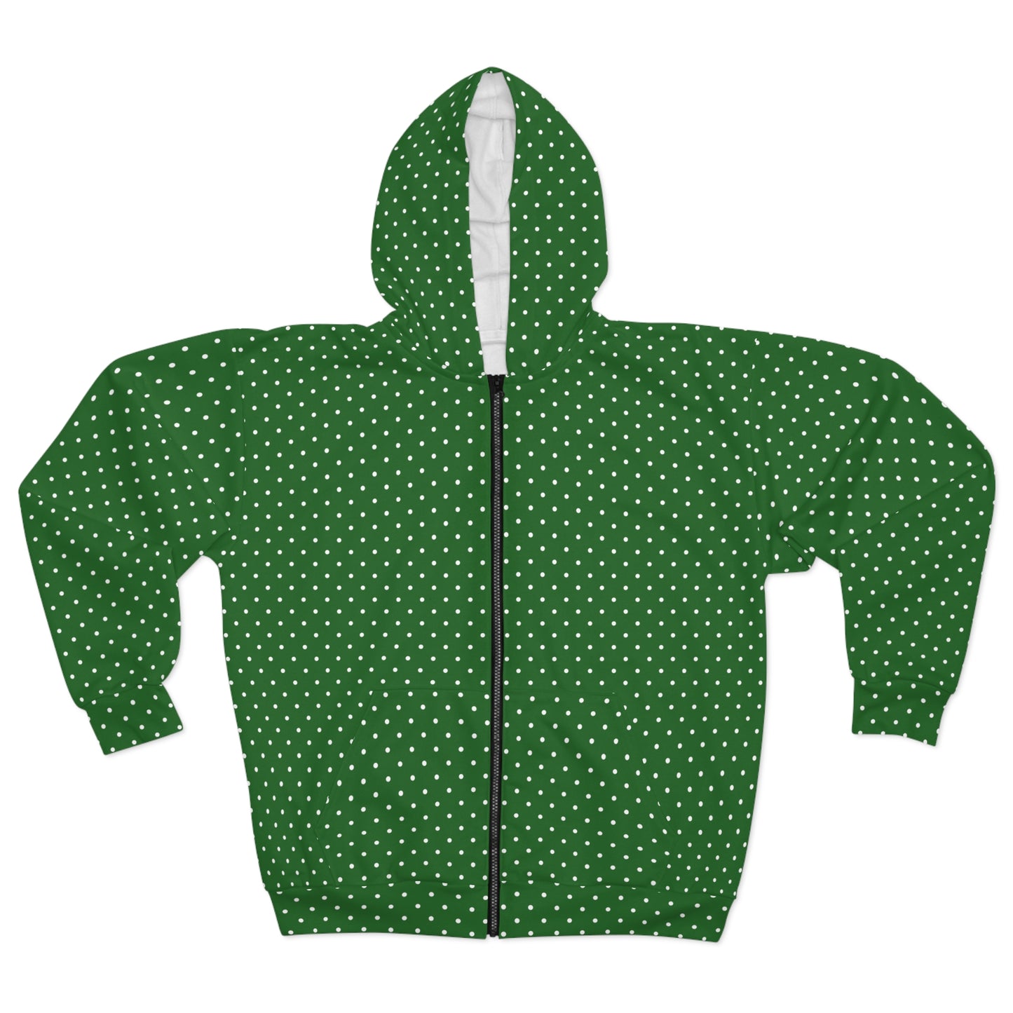 Festive Polka Dot Hoodie for Cozy Days, Unisex Zip Hoodie, Holiday Gift, Winter Wear, Casual Comfort, Celebrate in Style