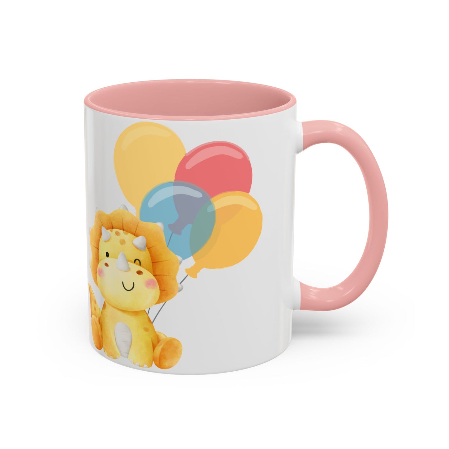 Happy Birthday Accent Coffee Mug - Cute Dinosaur with Balloons - Fun Celebration Drinkware