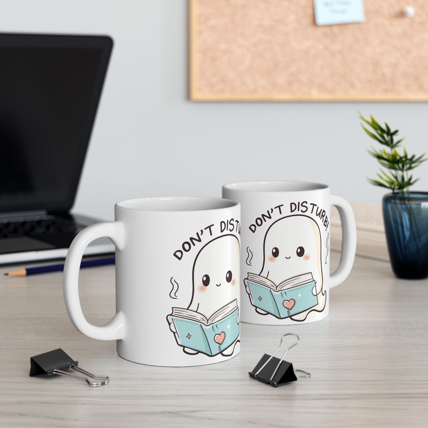 Cute Ghost Reading Ceramic Mug - Don't Disturb! Perfect Gift for Book Lovers, Coffee Lovers, Halloween, Cozy Vibes, Unique Kitchen Decor