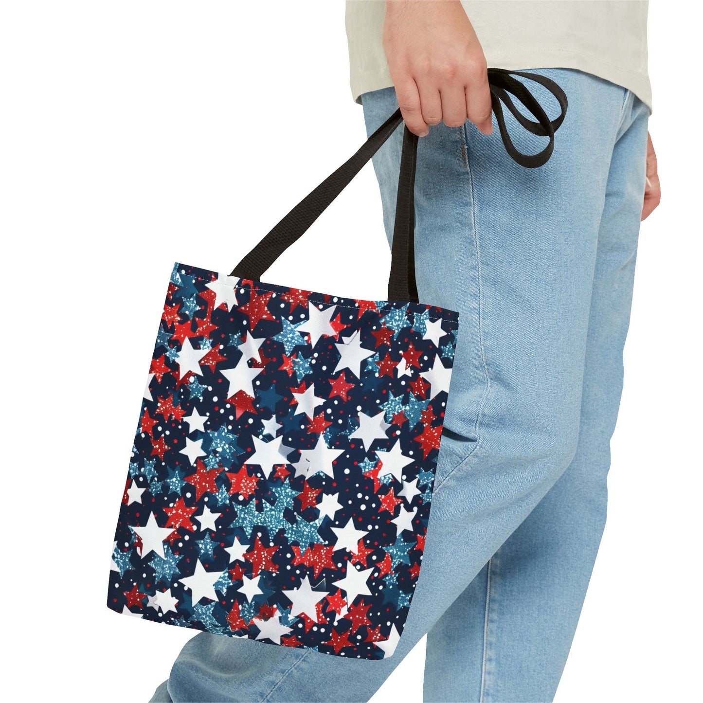 Patriotic Stars Tote Bag, Stylish Grocery Bag, Beach Tote, Gift for Her, USA Flag, Summer Accessory