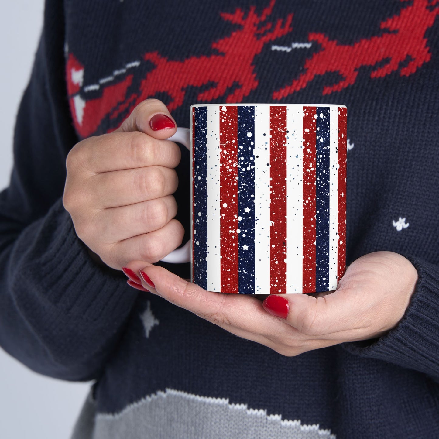 Patriotic Ceramic Mug - Red, White, and Blue Striped Coffee Cup, 4th of July Gift, Americana Mug, Celebration Drinkware, USA Pride