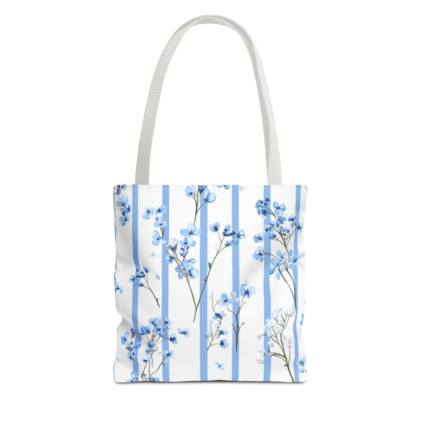 Floral Blue Striped Tote Bag - Stylish Beach Carryall, Reusable Grocery Tote, Gift for Her, Spring Floral Bag, Everyday Handbag