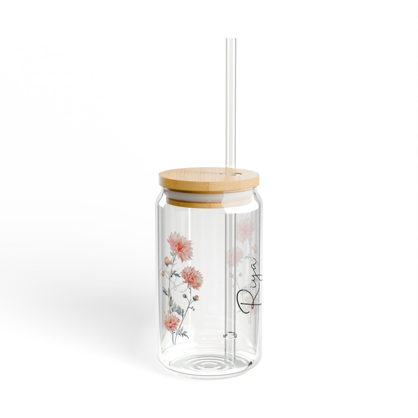 Floral Sipper Glass, 16oz - Personalized Drinkware for Home, Gifts, Party Favors, Eco-Friendly, Summer Refreshments
