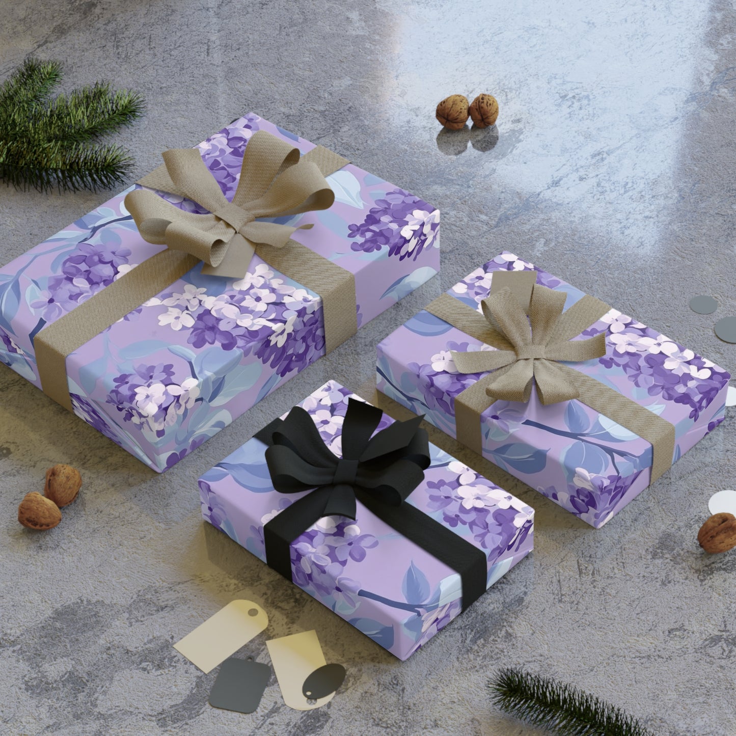 Lilac Floral Gift Wrapping Paper Roll | Elegant Purple Wrapping, Birthday, Wedding, Holiday Gift Wrap, Eco-Friendly