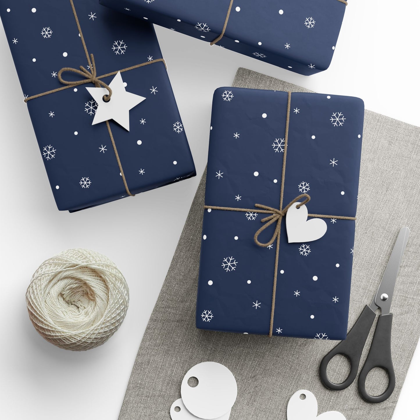 Navy Blue Snowflake Wrapping Paper, Festive Gift Wrap for Holidays, Christmas, Birthday, Winter Celebration, Eco-friendly Decorative Paper