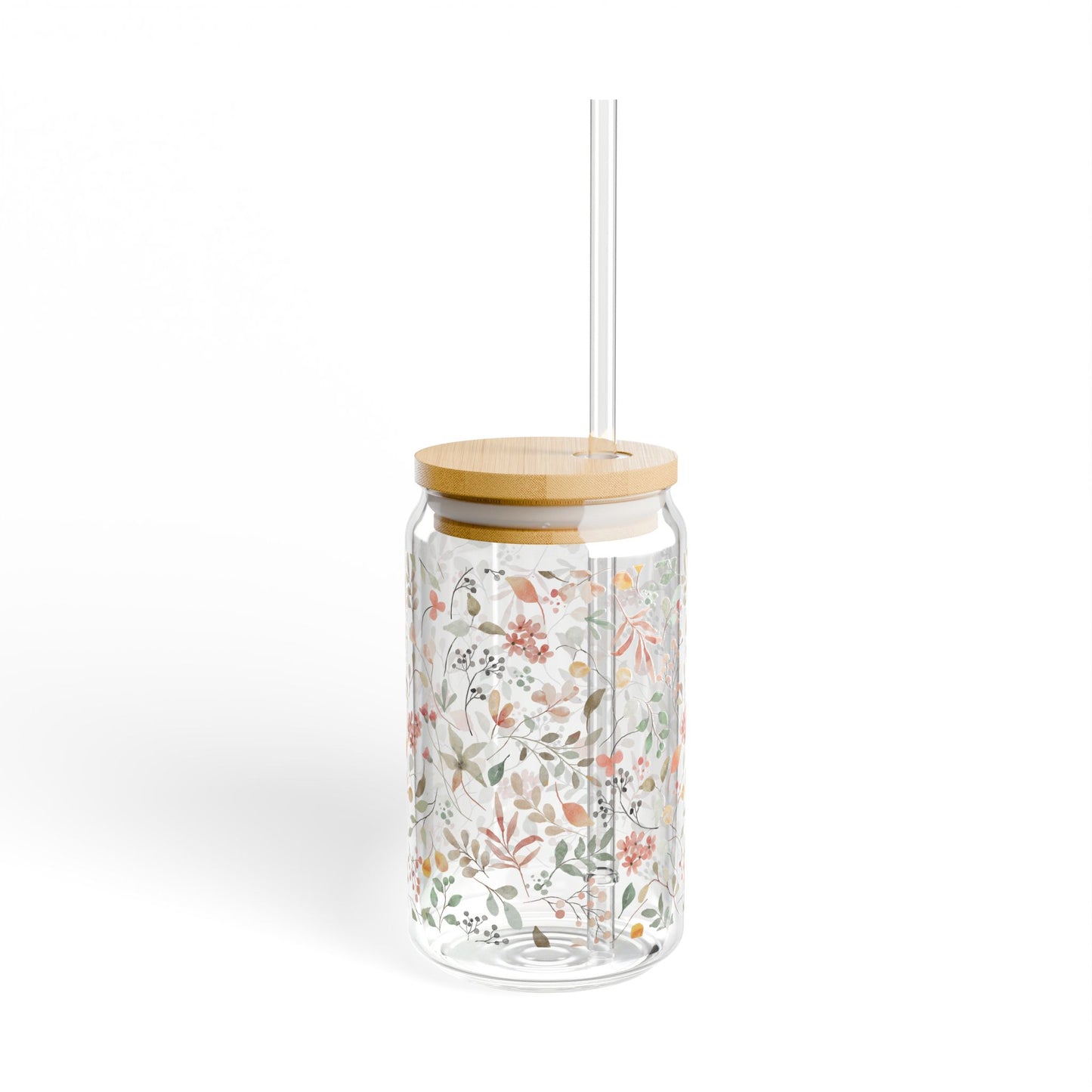 Floral Sipper Glass, 16oz Water Bottle, Eco-Friendly Drinkware, Botanical Straw Jar, Gift for Garden Lovers, Party Essential