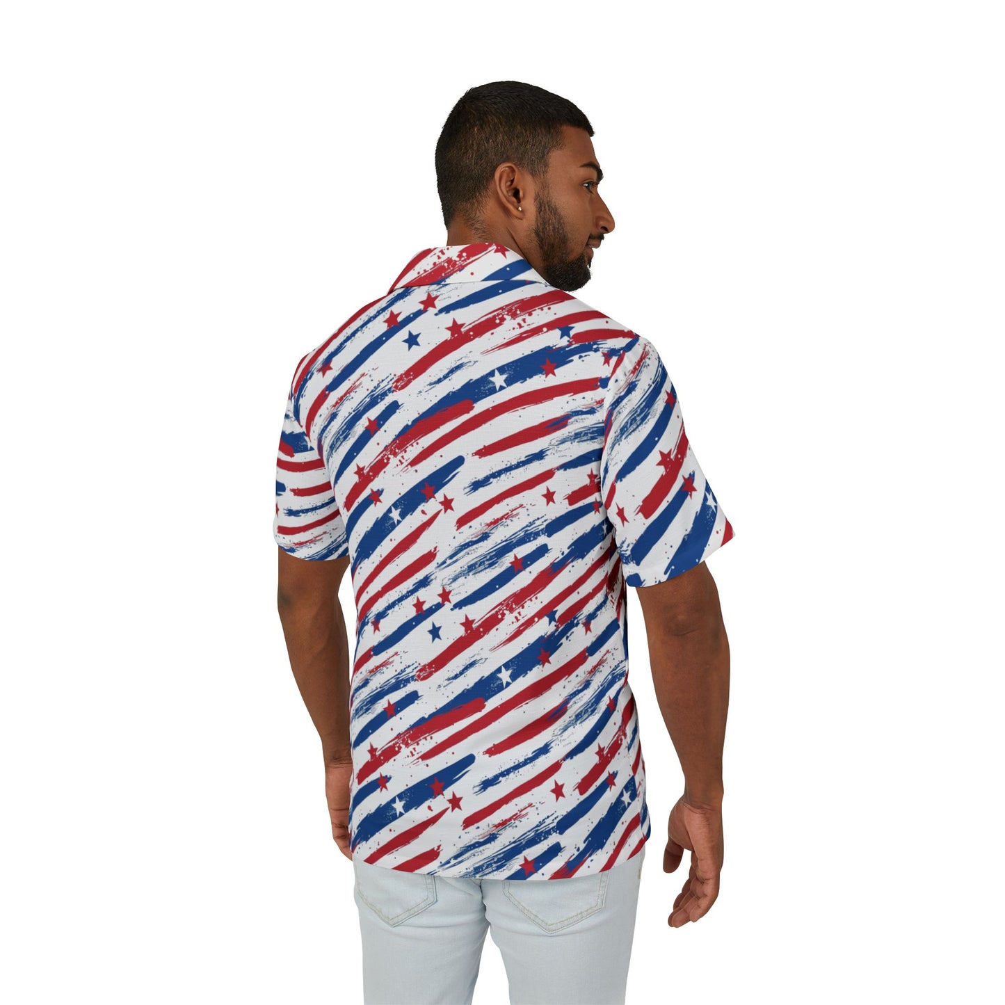 Patriotic Hawaiian Camp Shirt, Casual Summer Shirt, 4th of July Outfit, Beachwear, Vacation Essentials