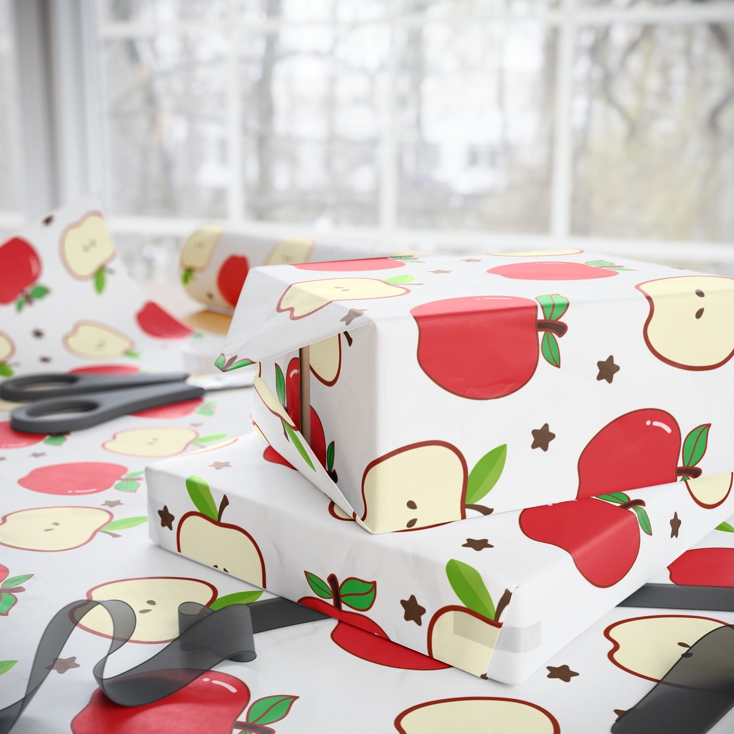 Apple-Themed Wrapping Paper, Cute Gift Wrap for Birthdays, Holidays, Teacher Gifts, Fall Celebrations, Party Supplies