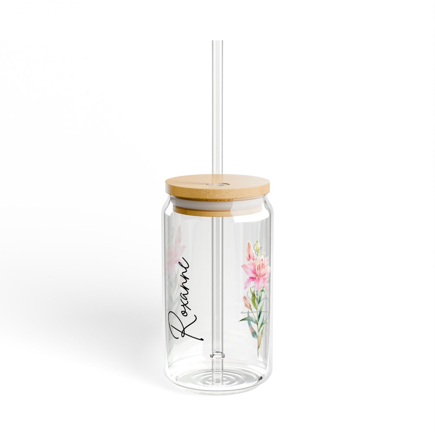 Personalized Floral Sipper Glass - 16oz, Custom Drinkware, Eco-Friendly Straw, Perfect Gift for Her, Floral Decor