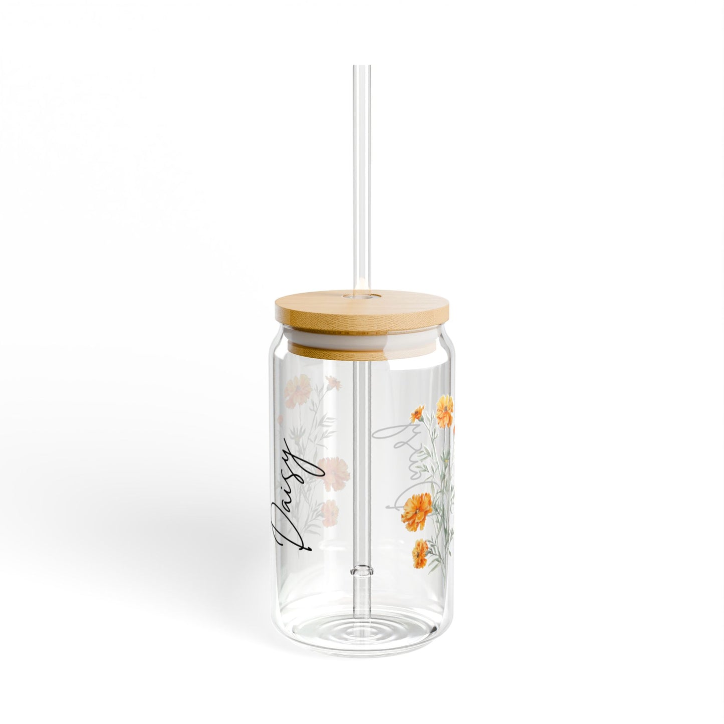 Floral Sipper Glass, 16oz | Handmade Drinkware, Sustainable Beverage Container, Great for Gifts, Eco-Friendly Hydration