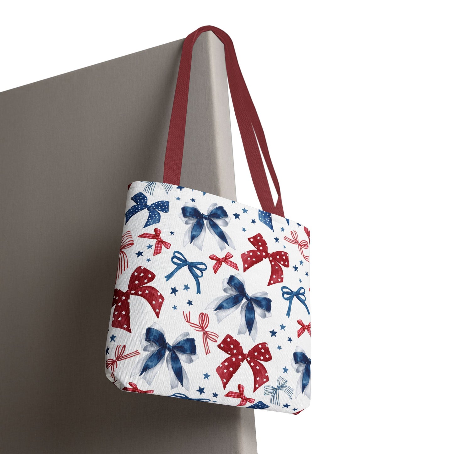 Patriotic Tote Bag with Bows, Versatile Shopping Bag, Holiday Gift Tote, Stylish All-Purpose Bag, Independence Day Accessory, Gift for Her
