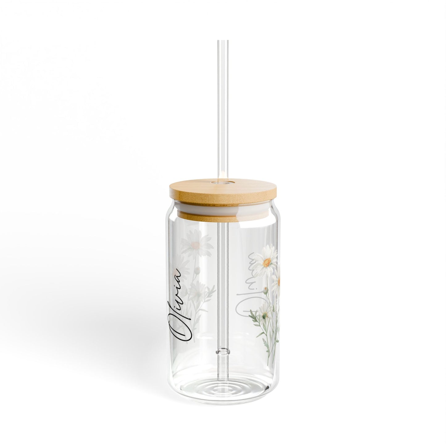Floral Sipper Glass, 16oz - Personalized Drinkware for Eco-Friendly Sipping, Ideal Gift for Birthdays, Weddings, and Parties